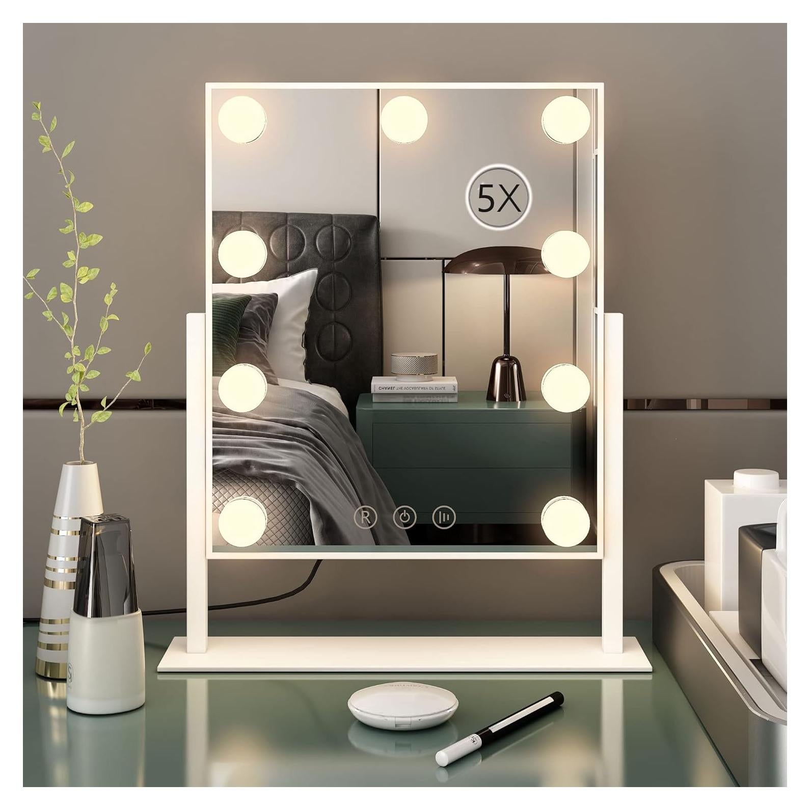 Espejo de tocador VVSmriti con luces LED 360° y aumento 5X