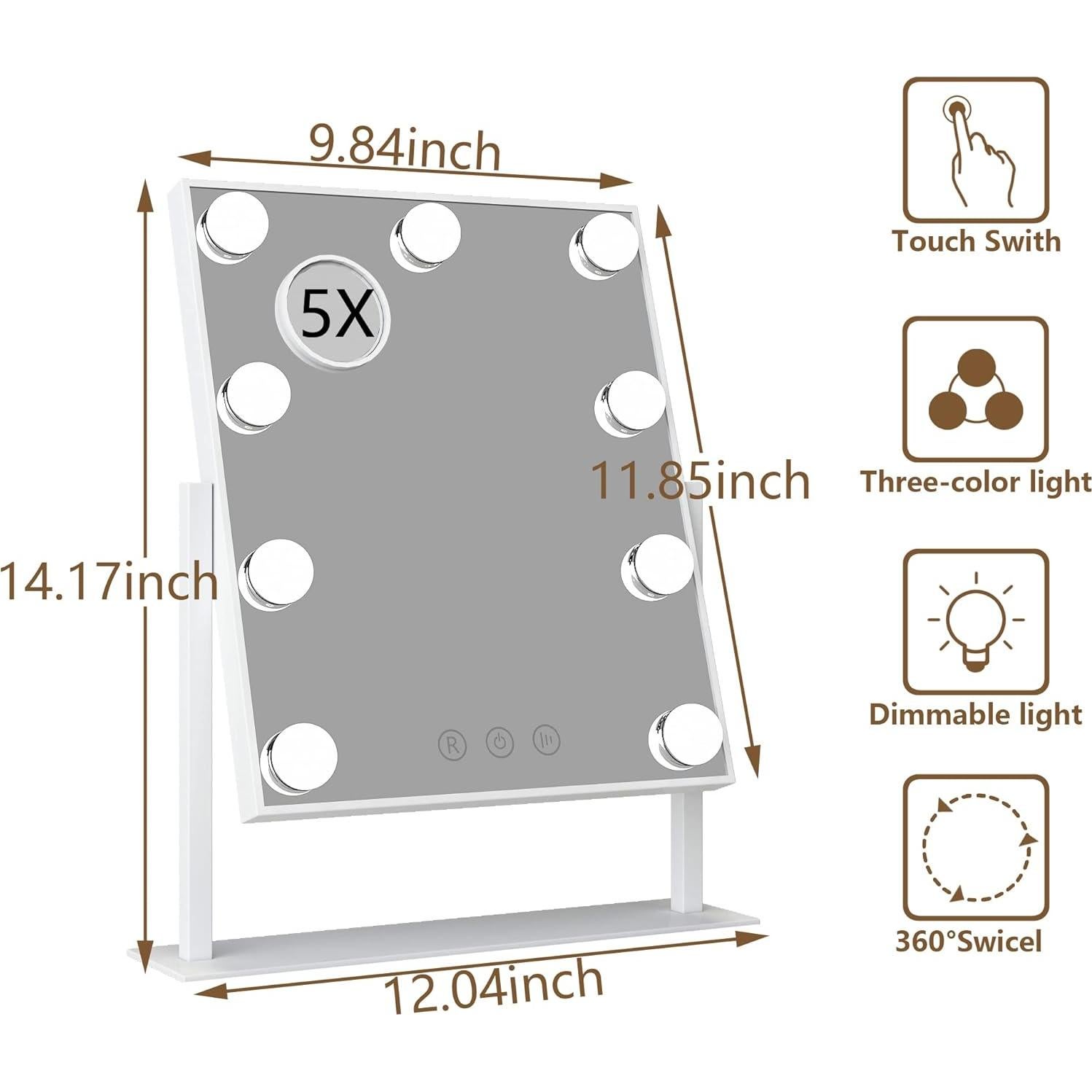 Espejo de tocador VVSmriti con luces LED 360° y aumento 5X