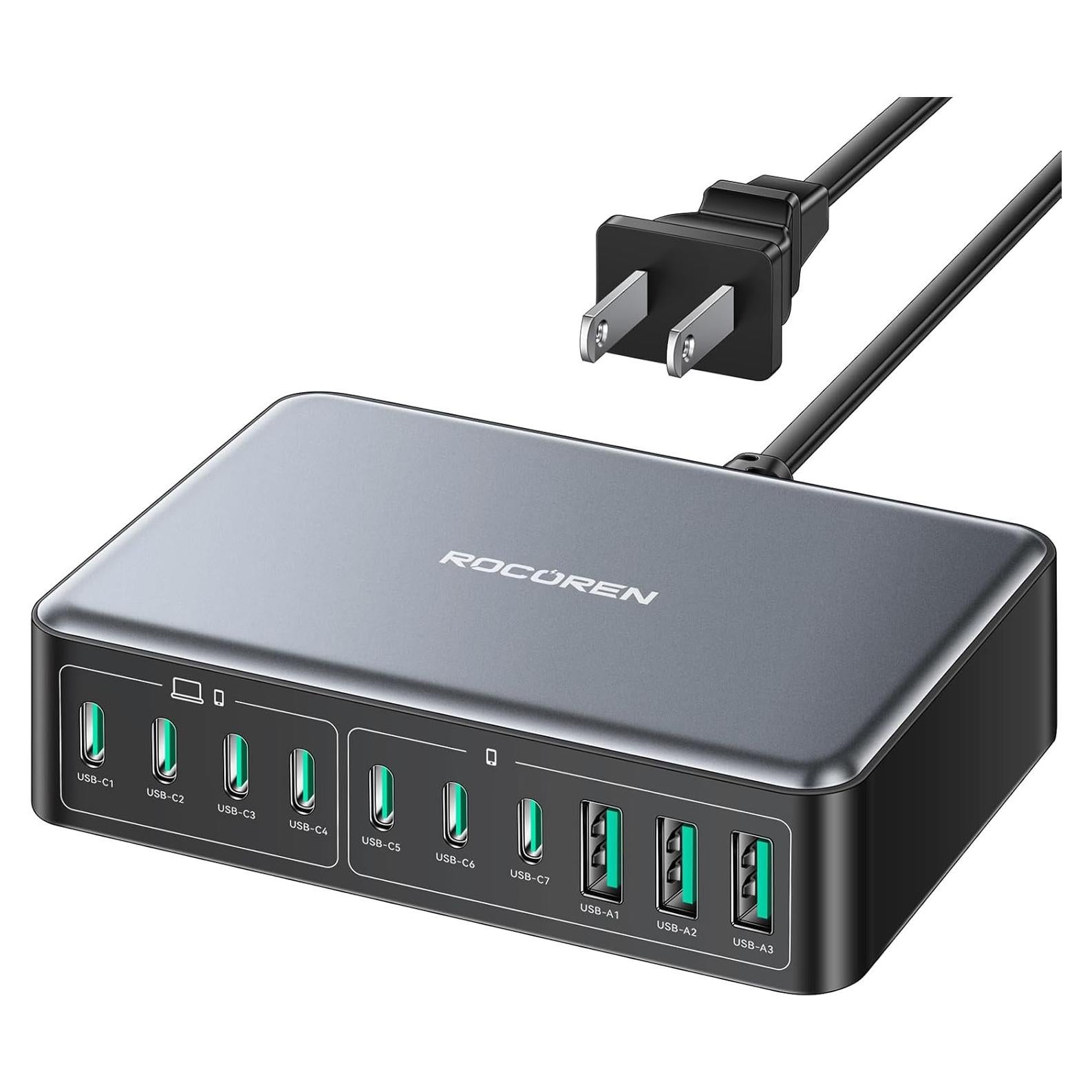 Cargador USB C Rocoren 480W 10 Puertos Carga Rápida