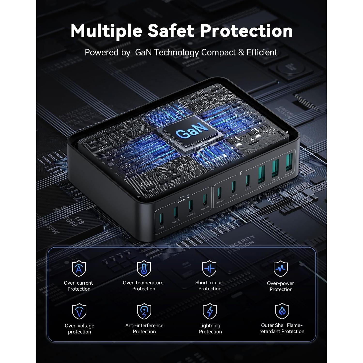 Cargador USB C Rocoren 480W 10 Puertos Carga Rápida