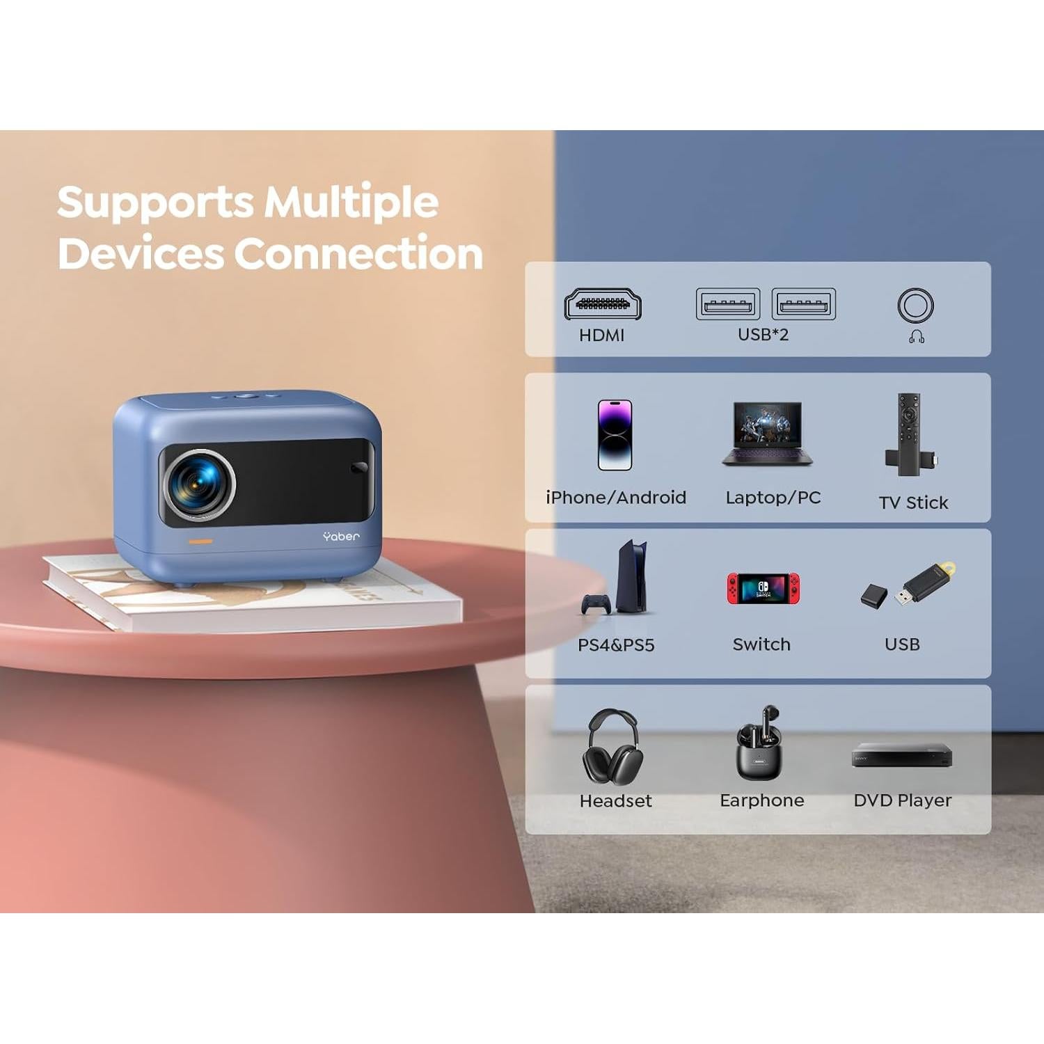 Proyector Mini YABER E1 1080P WiFi 5G Bluetooth 5.2 Portátil