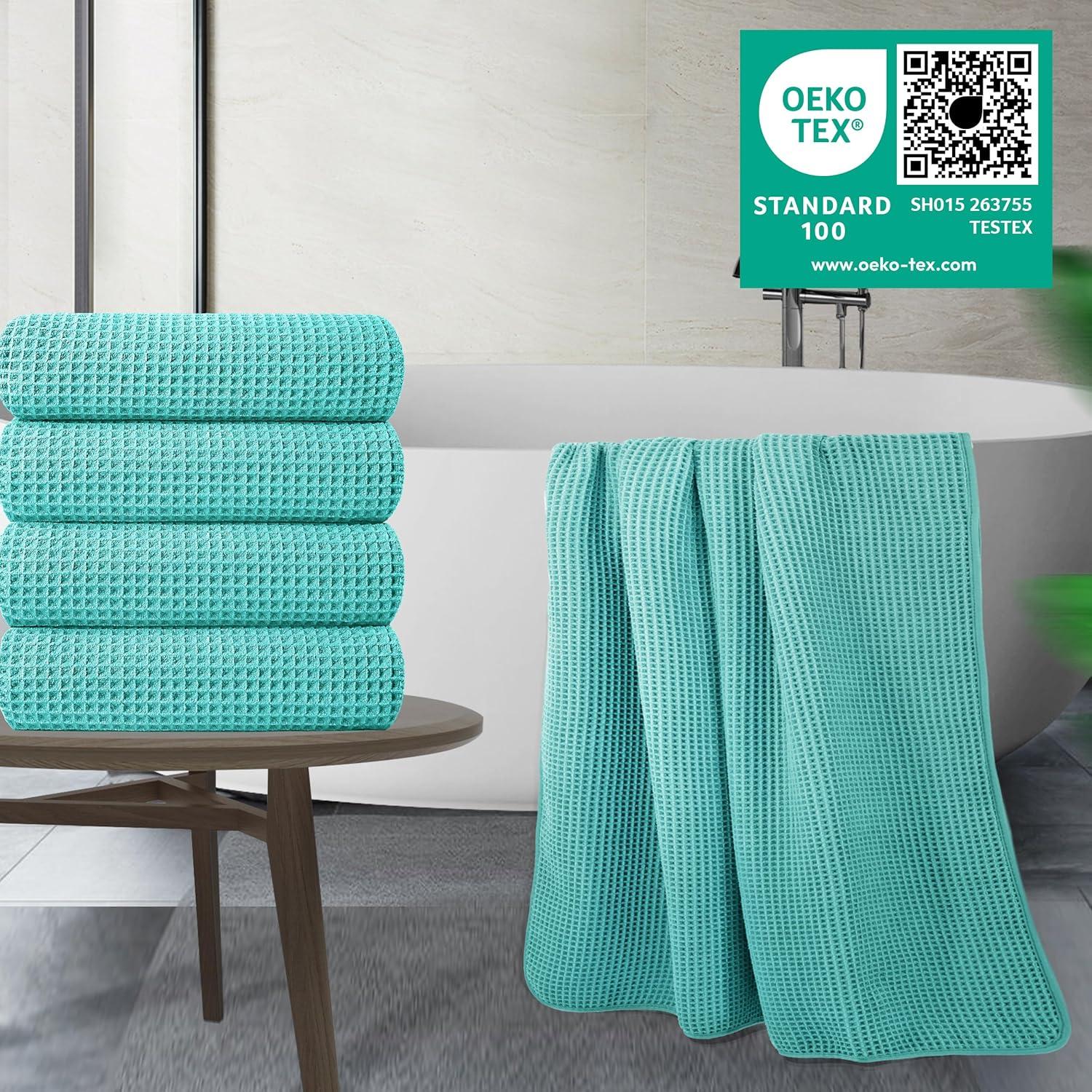 Toalla de baño POLYTE Waffle de microfibra 76.2x152.4 cm, 4 unidades
