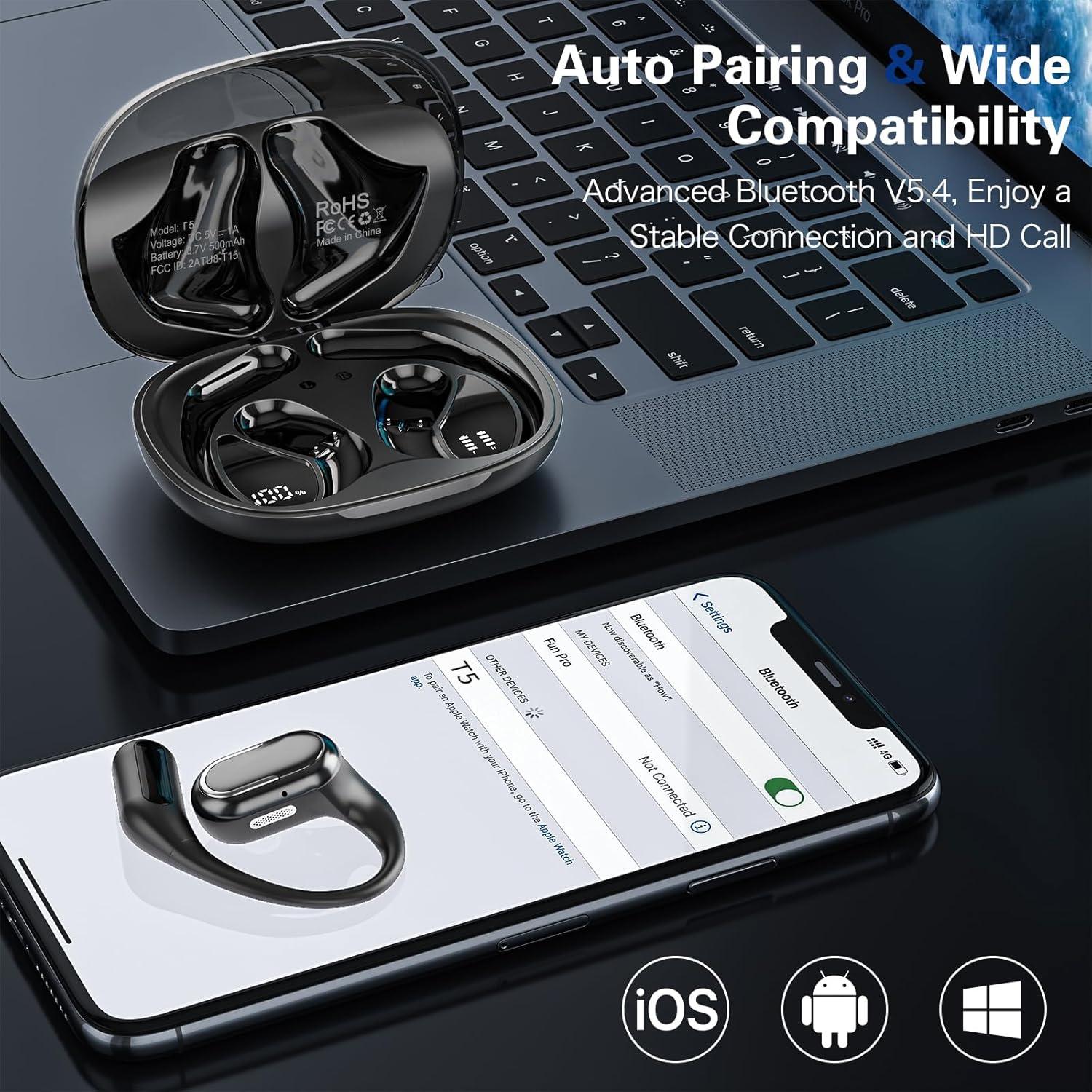 Auriculares Inalámbricos Byobyc T5 Bluetooth 5.4 40H Negro