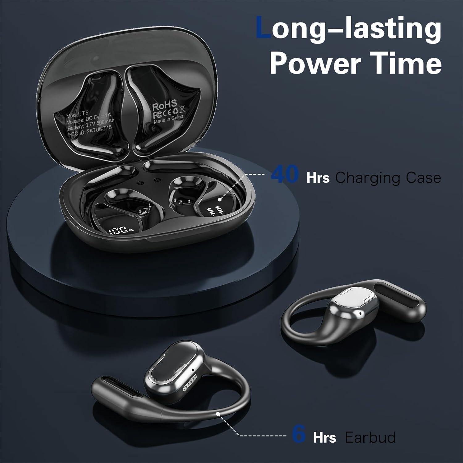 Auriculares Inalámbricos Byobyc T5 Bluetooth 5.4 40H Negro