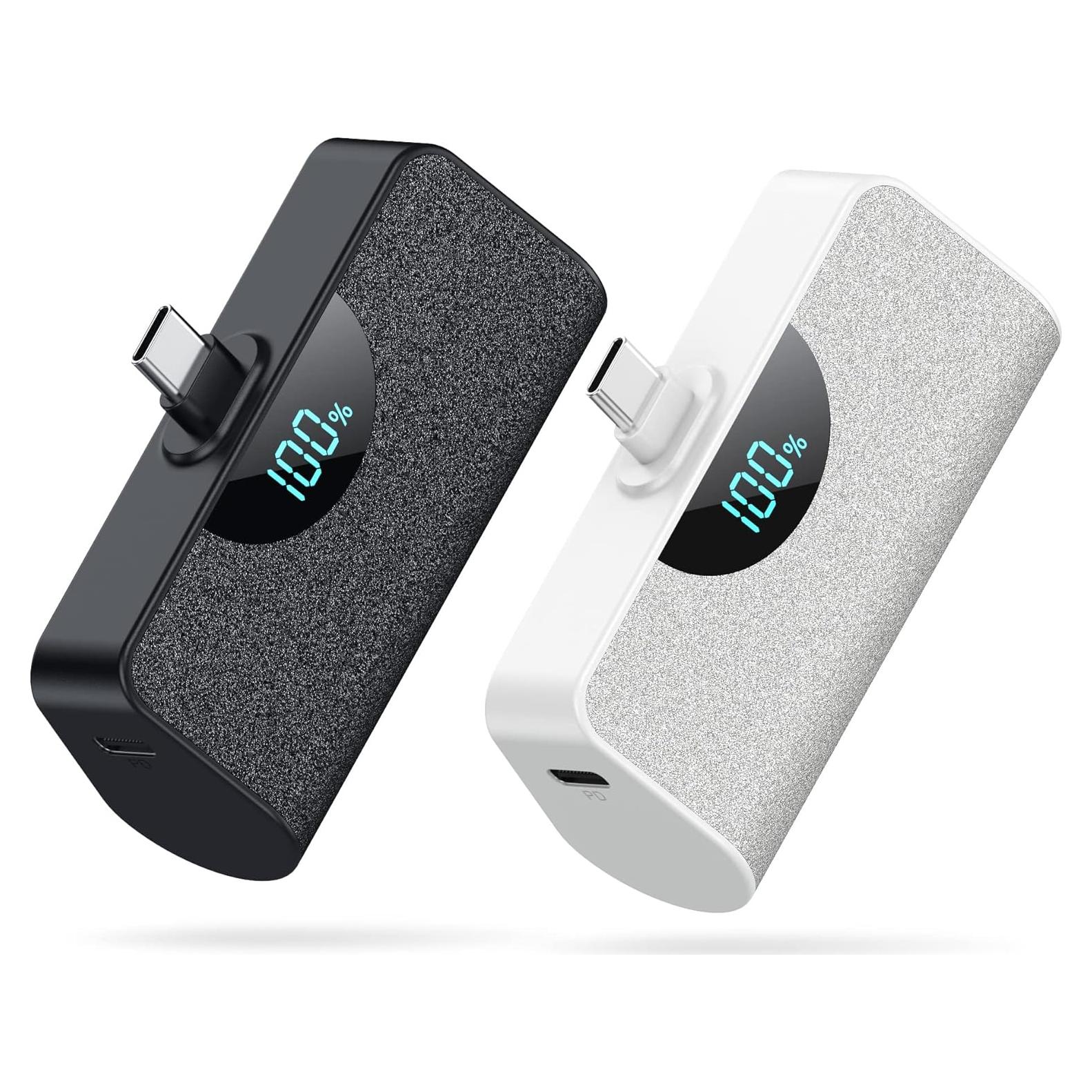 Mini Cargador Portátil USB-C 5200mAh 2 Pack con Pantalla LCD
