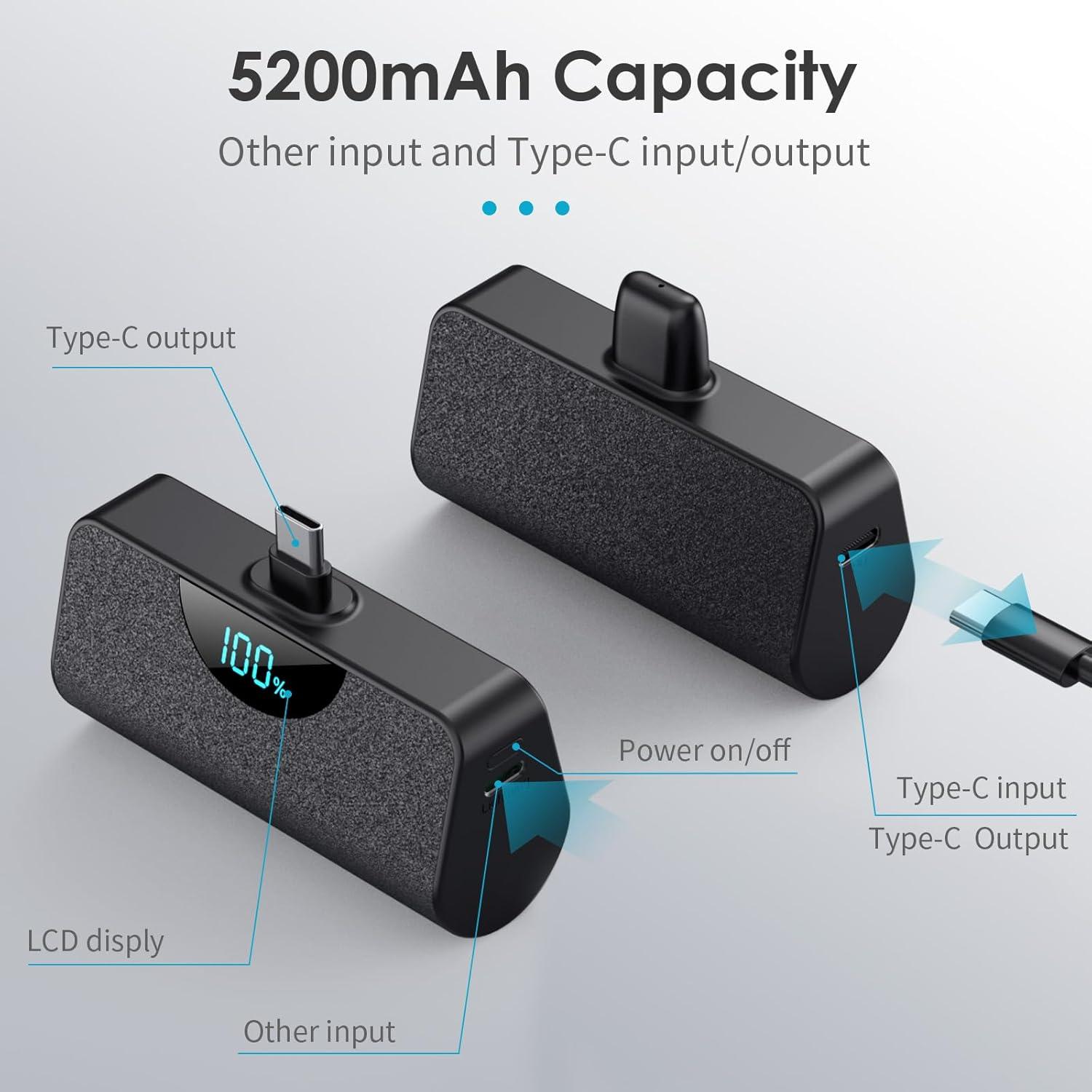 Mini Cargador Portátil USB-C 5200mAh 2 Pack con Pantalla LCD