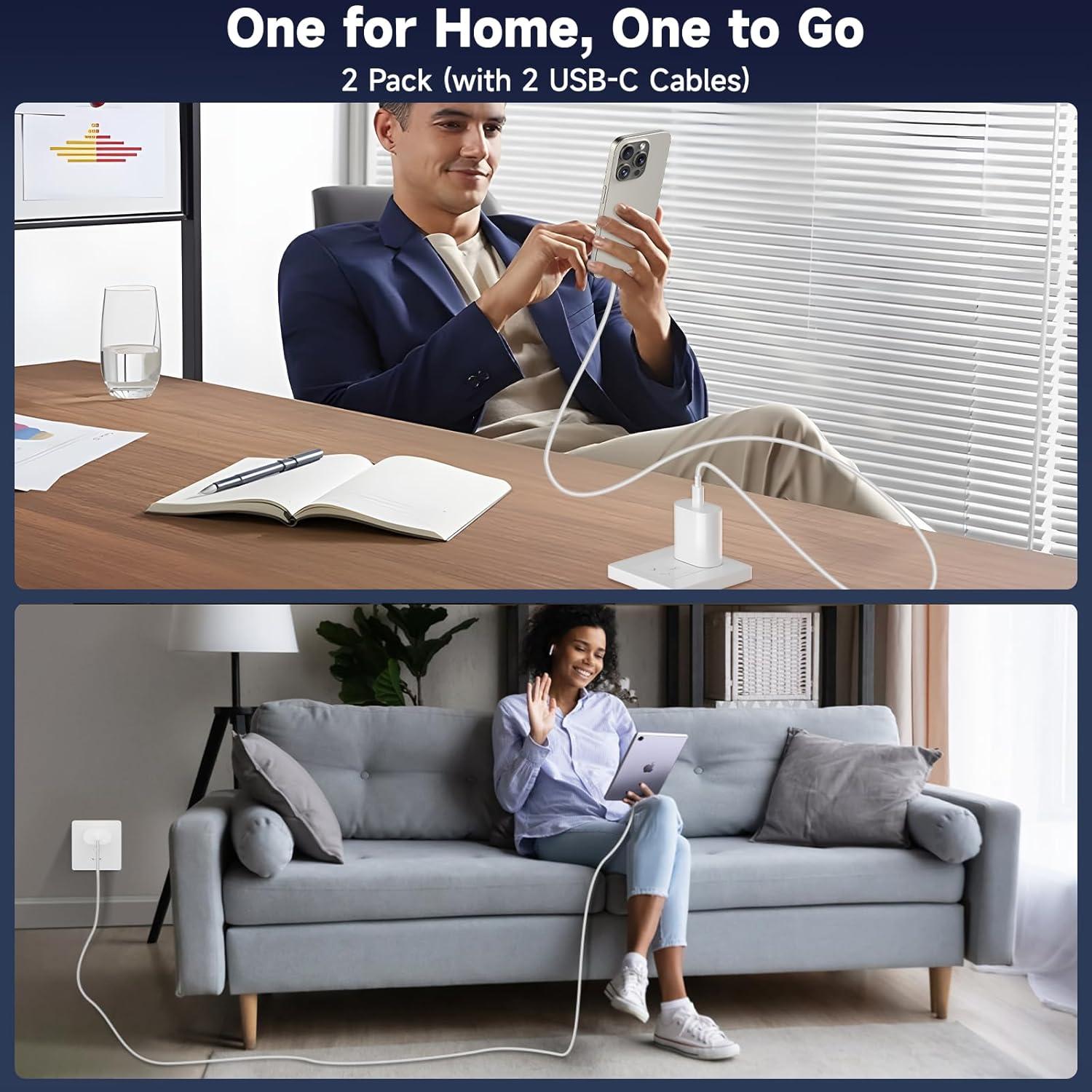 Cargador Rápido USB C 20W MFi + 2 Cables 2m para iPad