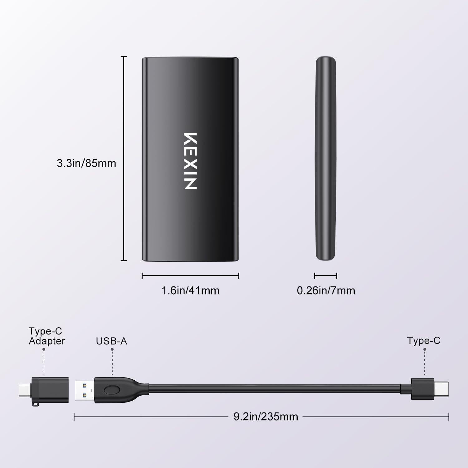 KEXIN SSD Externo 256GB USB 3.1 Tipo-C Portátil Rápido