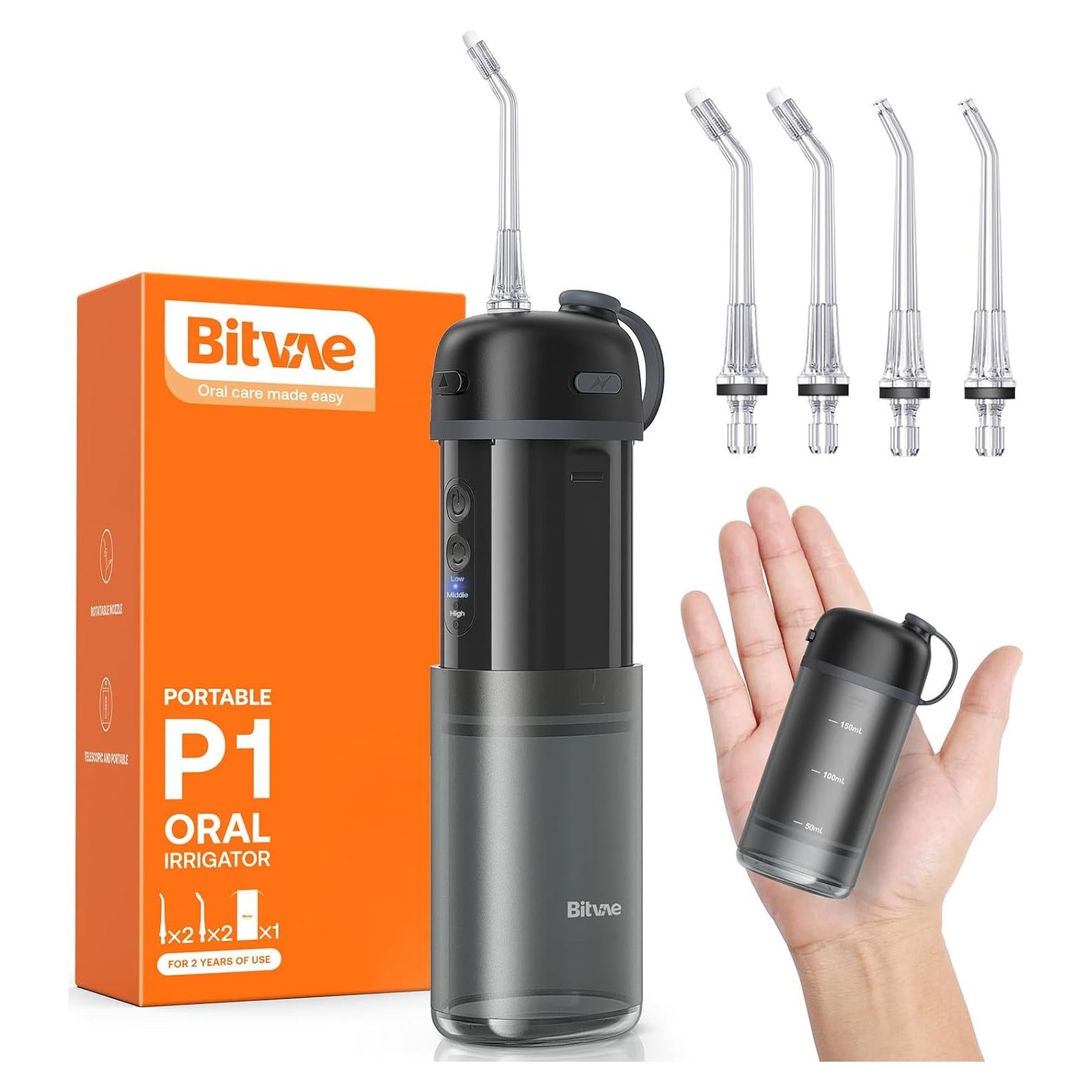 Irrigador Dental Portátil Bitvae P1 Negro IPX7 40 Días Batería