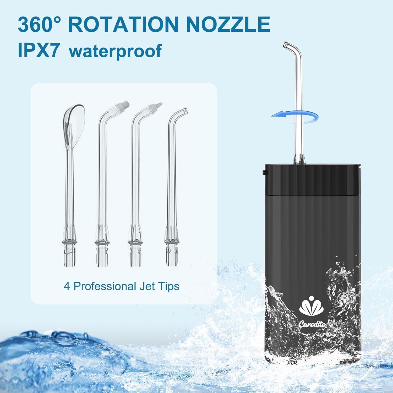 Irrigador Oral Portátil Caredite MS18 Negro, Recargable IPX7