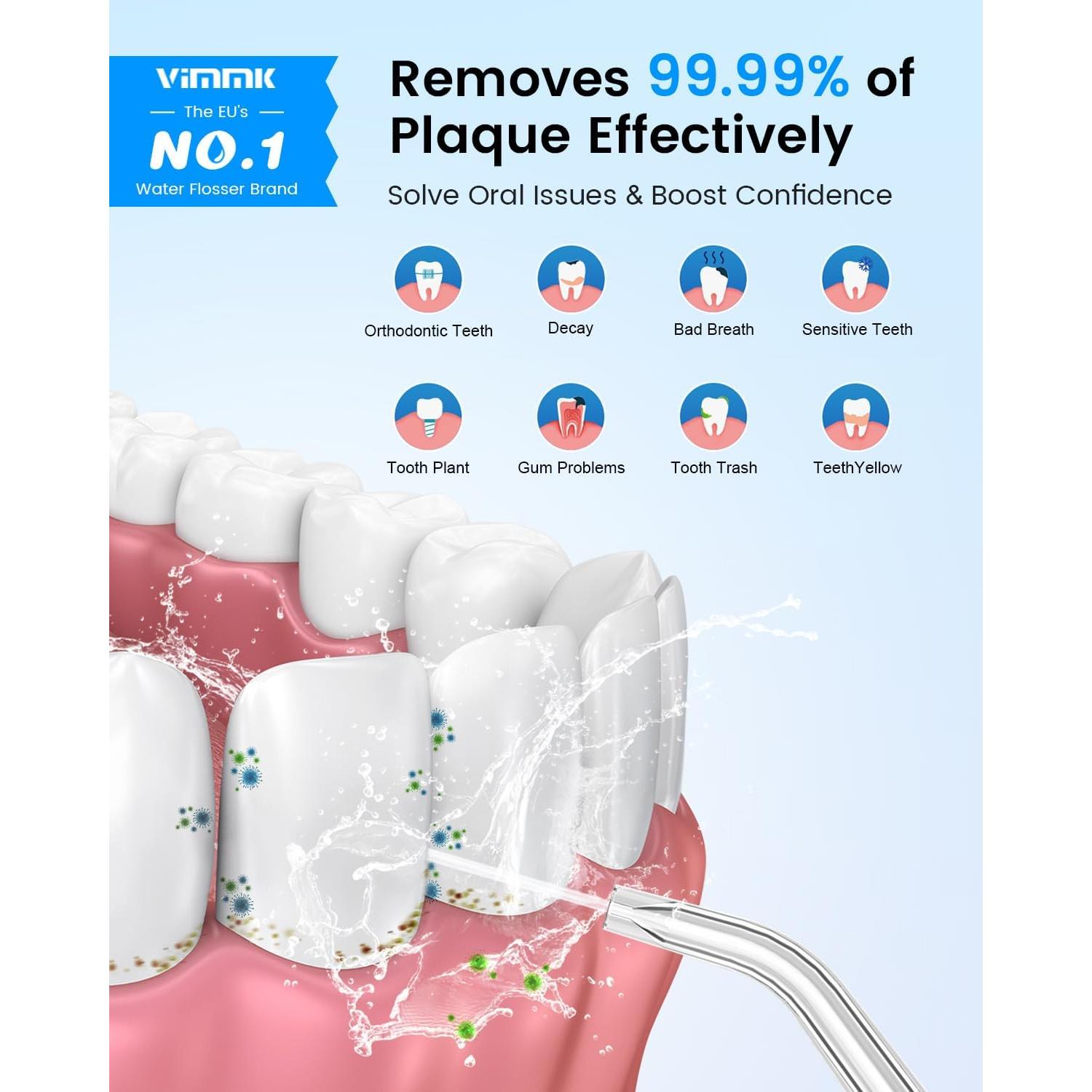 Irrigador Oral Inalámbrico VIMMK 300ML 9 Boquillas 5 Modos