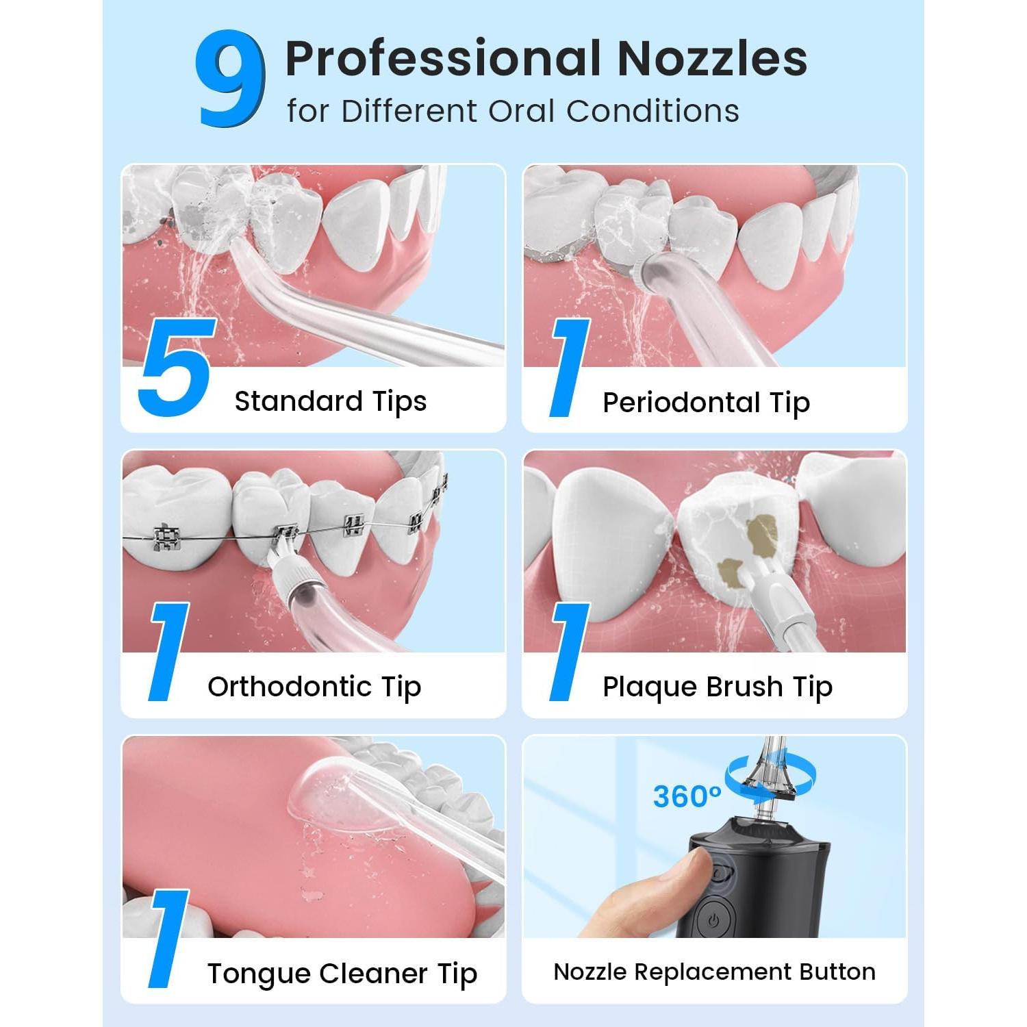 Irrigador Oral Inalámbrico VIMMK 300ML 9 Boquillas 5 Modos