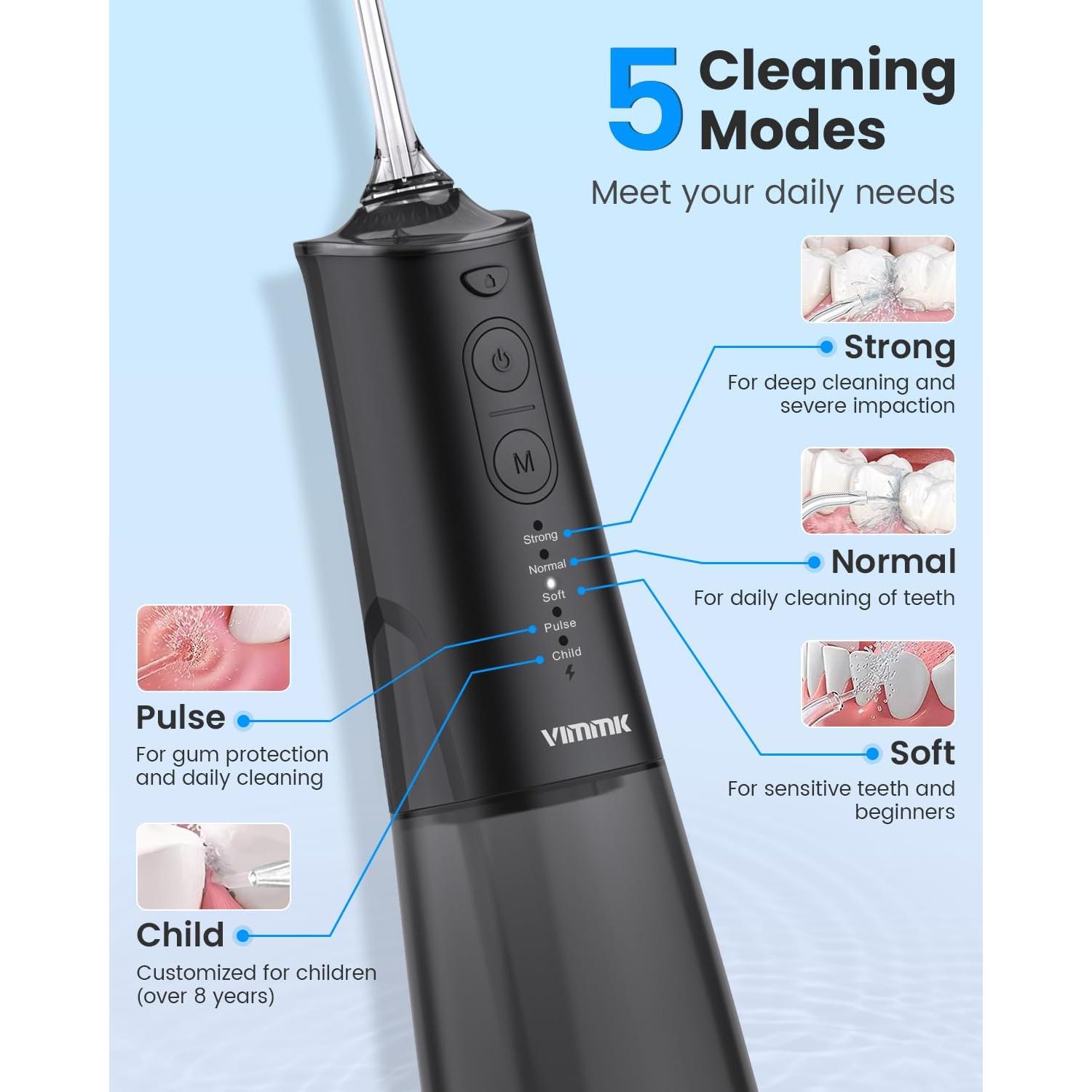 Irrigador Oral Inalámbrico VIMMK 300ML 9 Boquillas 5 Modos