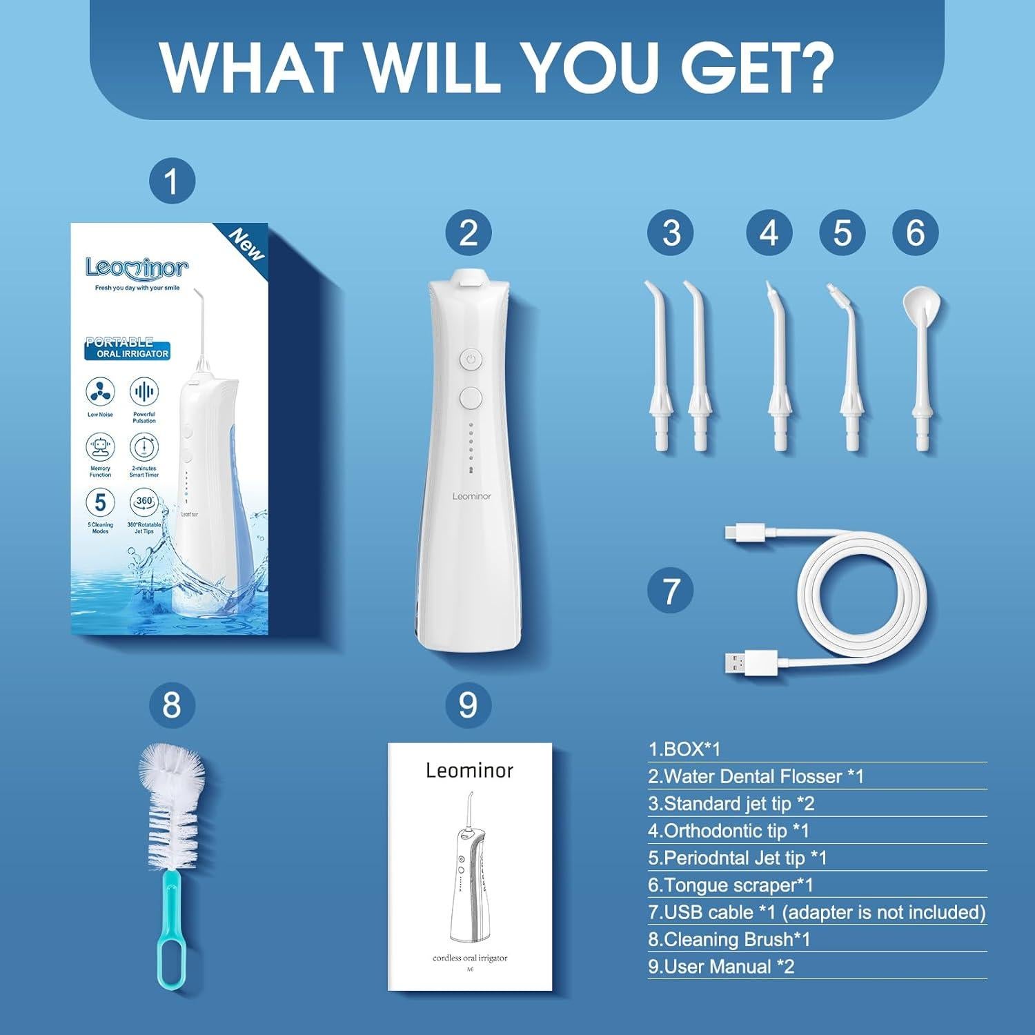 Irrigador Oral Portátil Inalámbrico Leominor Leo A6 230ml Blanco