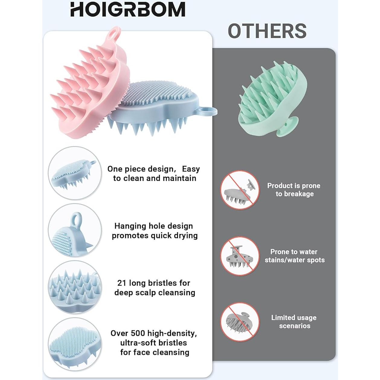Masajeador de Cuero Cabelludo 2 en 1 HOIGRBOM - Silicona