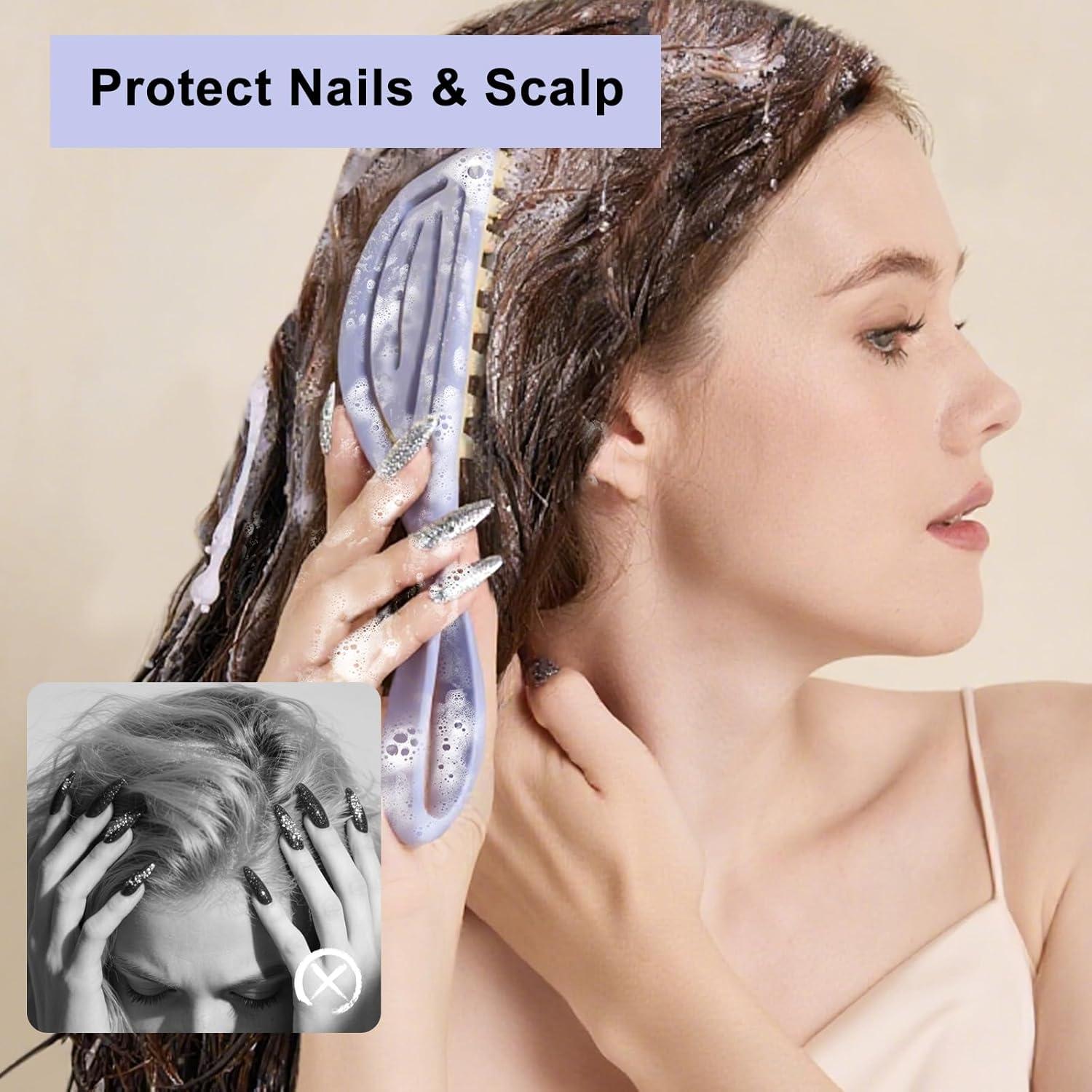 Masajeador de Cuero Cabelludo RHOS, Cepillo de Champú Púrpura