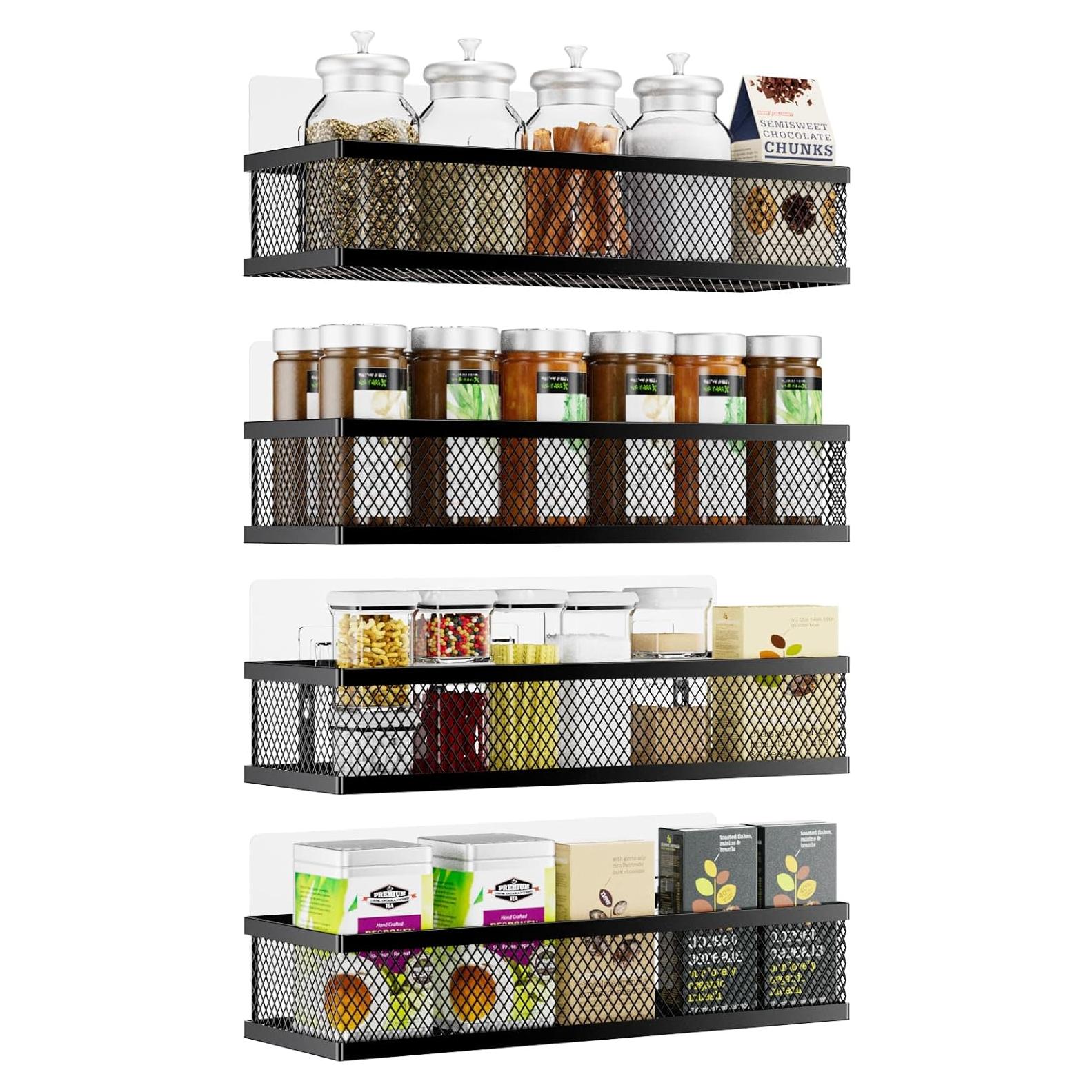 Estante de Especias Umomi Montado en Pared, Paquete de 4, Negro