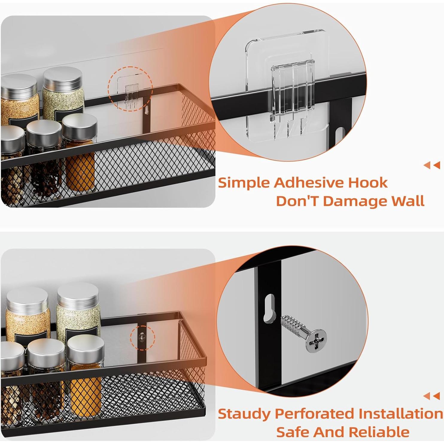 Estante de Especias Umomi Montado en Pared, Paquete de 4, Negro