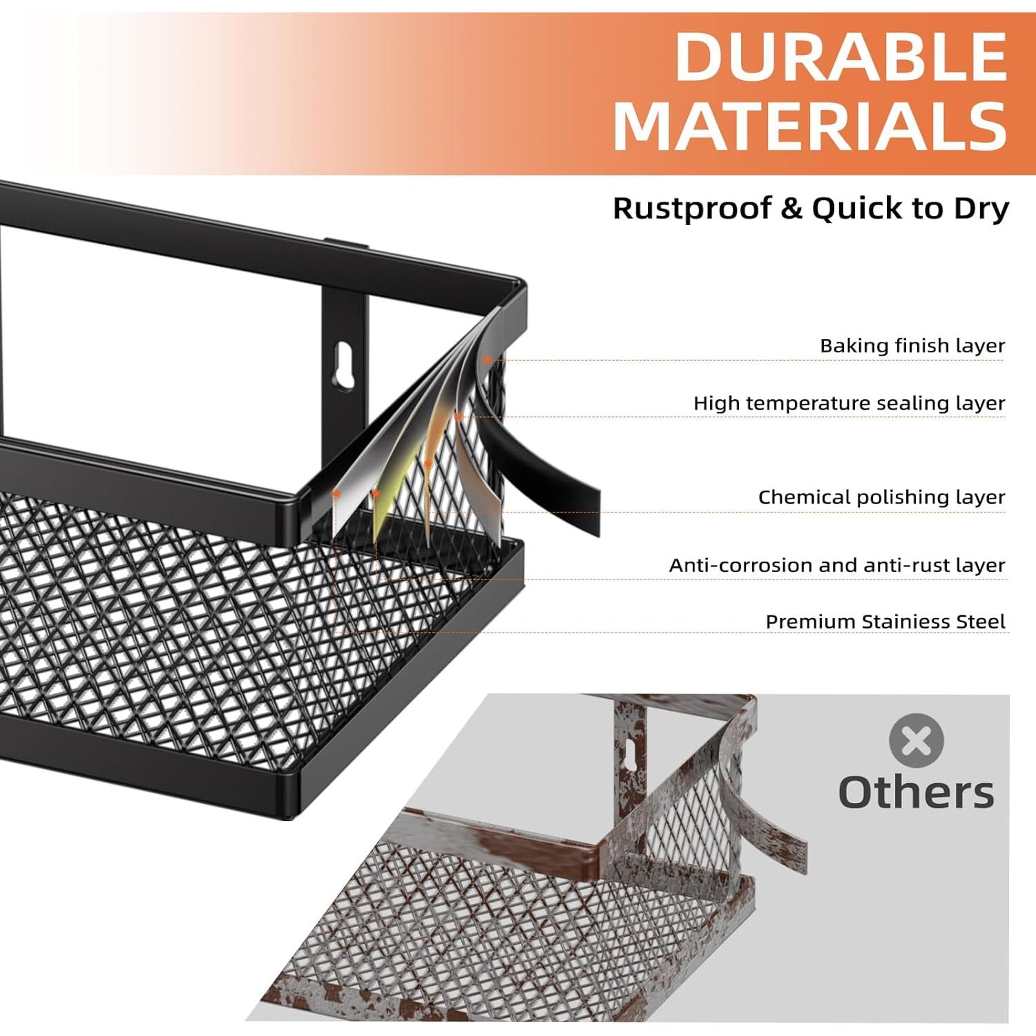 Estante de Especias Umomi Montado en Pared, Paquete de 4, Negro