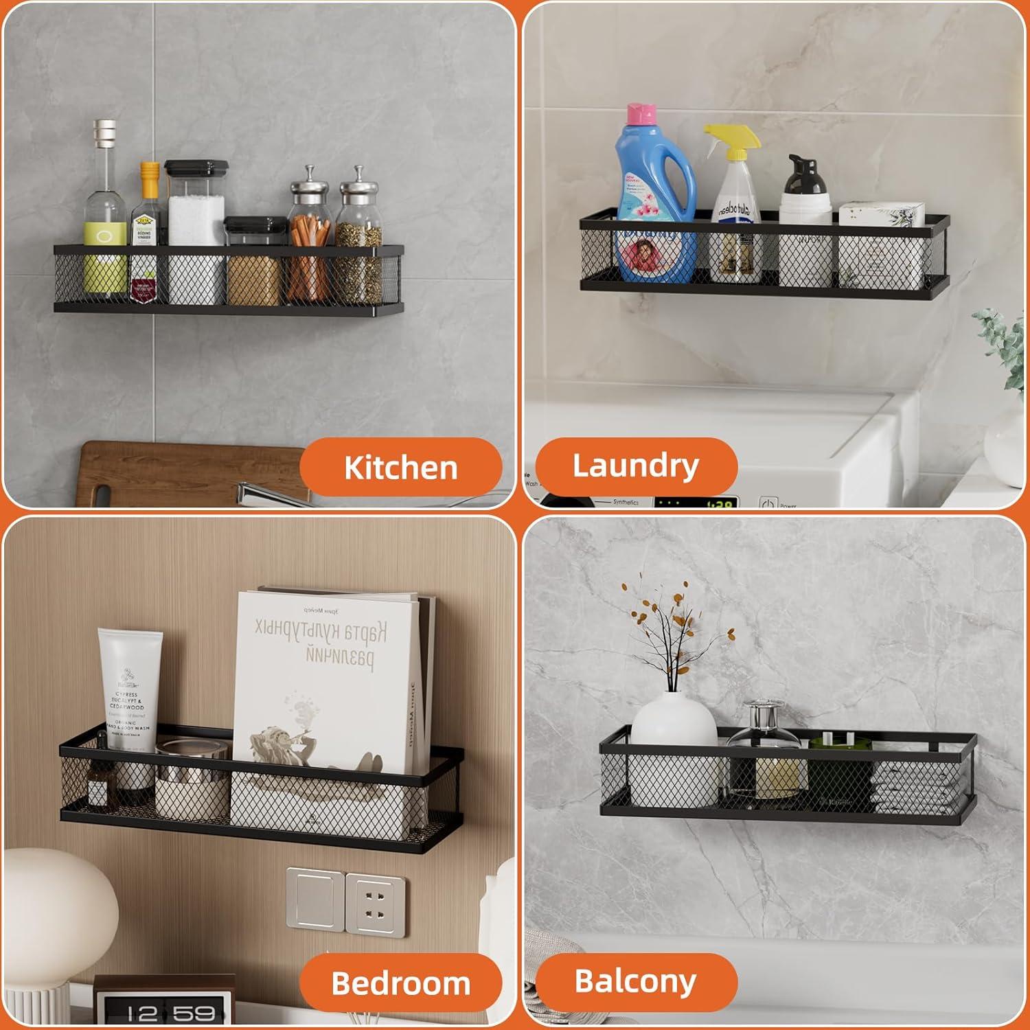 Estante de Especias Umomi Montado en Pared, Paquete de 4, Negro