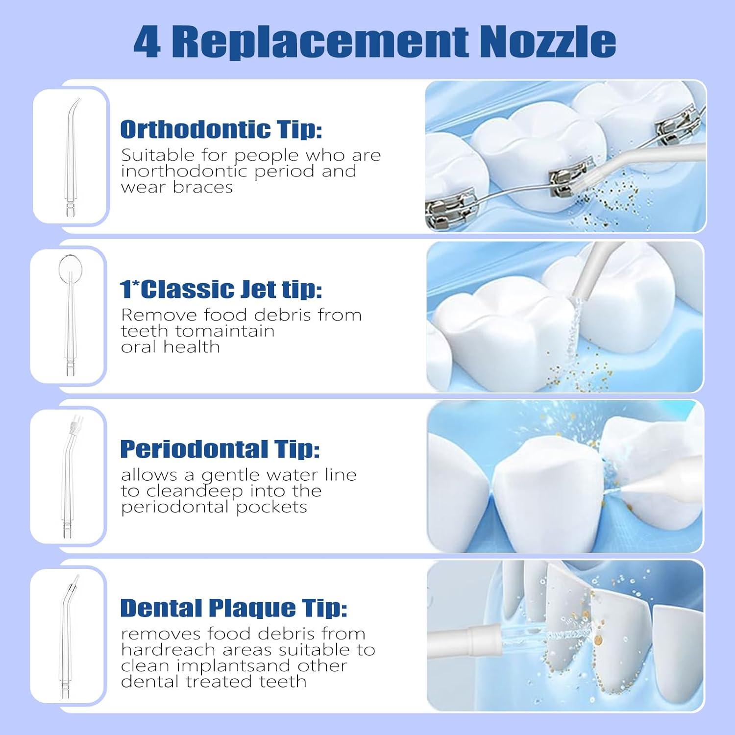 Hilo Dental Inalámbrico ZQ A16 Recargable 300ML 4 Boquillas IPX7