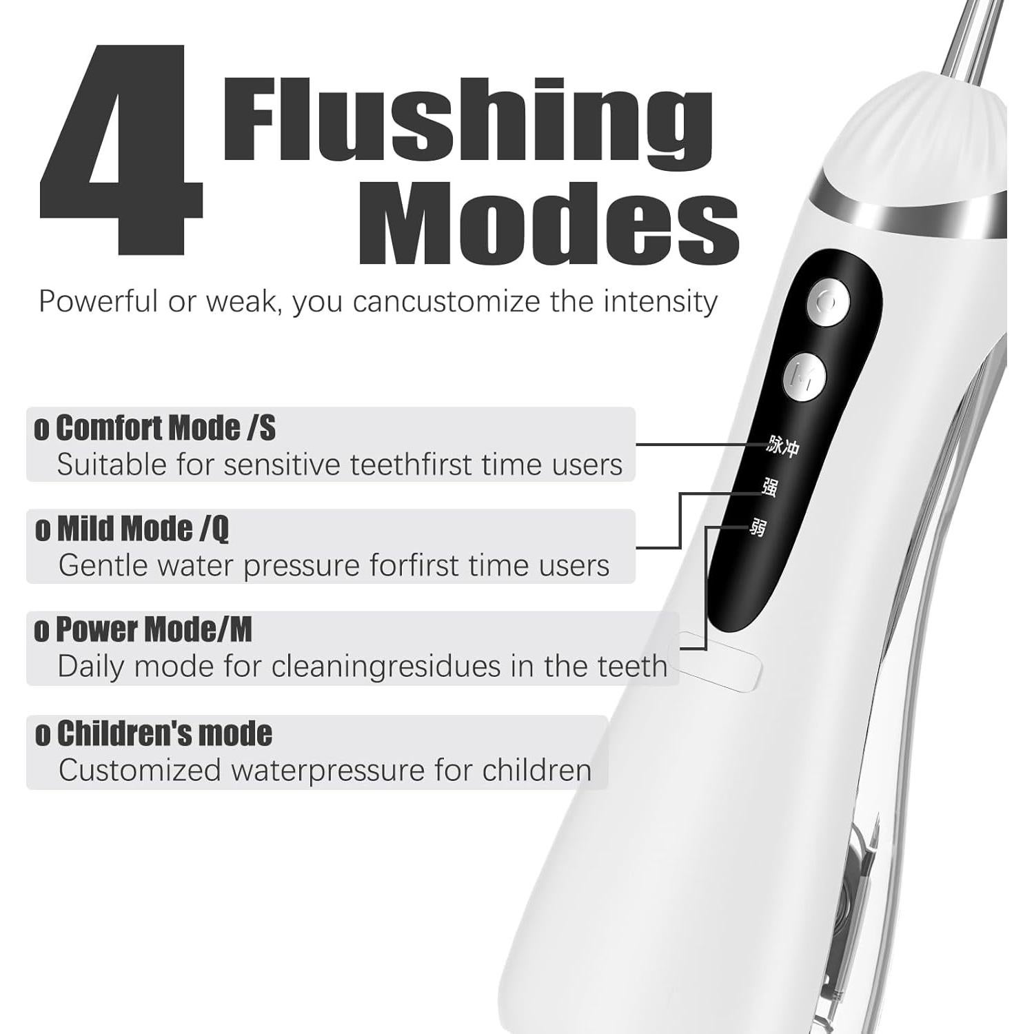 Hilo Dental Inalámbrico ZQ A16 Recargable 300ML 4 Boquillas IPX7