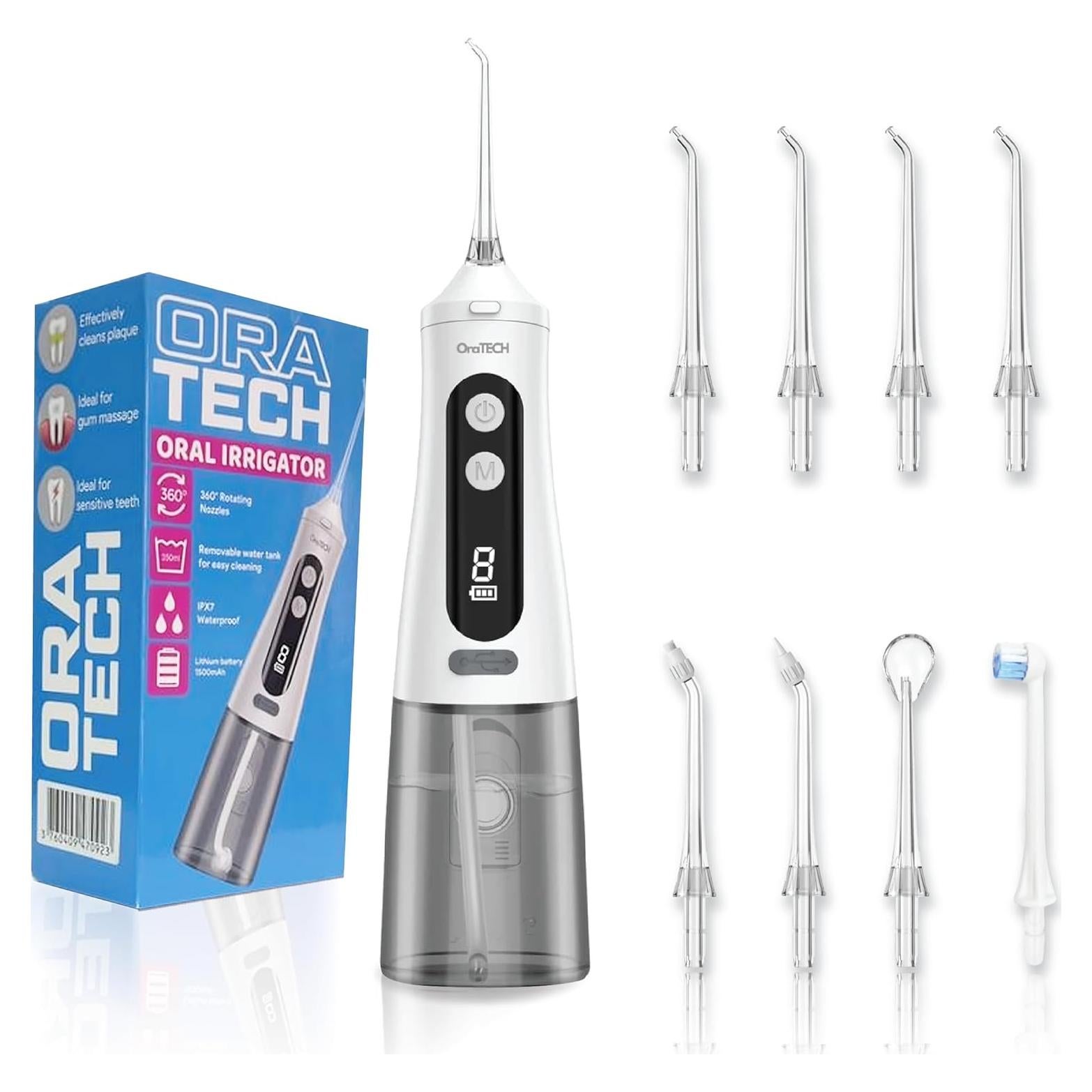 Irrigador Oral Portátil OraTECH 350ML Inalámbrico IPX7 Blanco