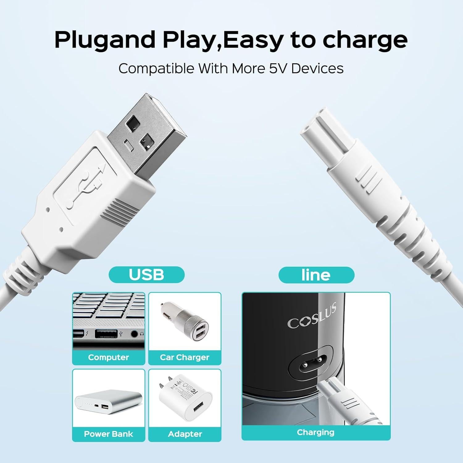 Cargador COSLUS para hilo de agua USB A a Figura-8 120cm