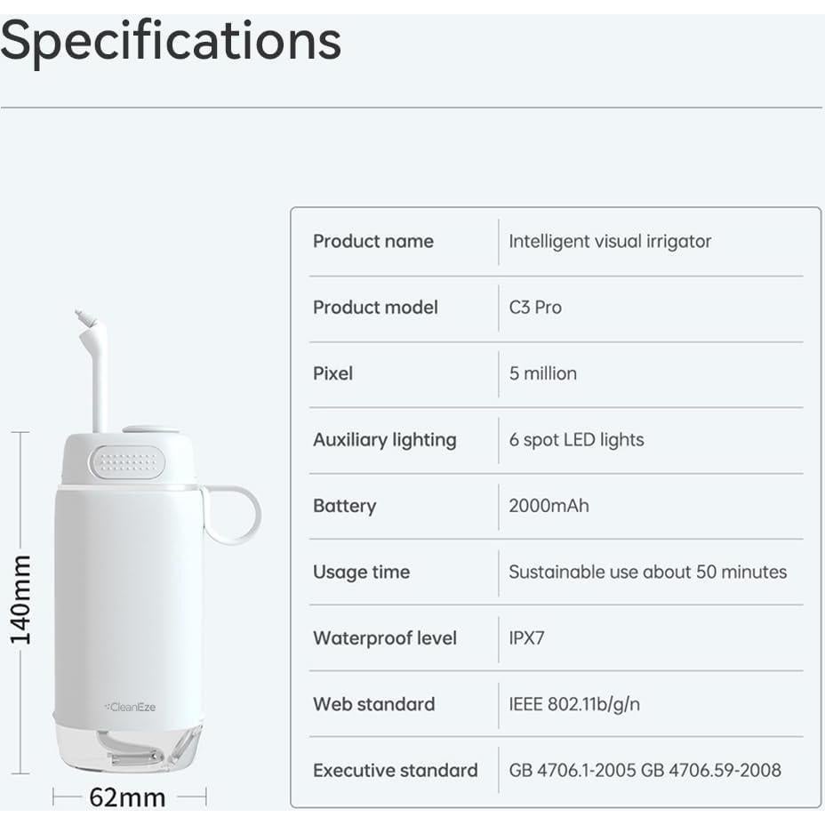 Irrigador Oral Inalámbrico CLEANEZE C3pro con Cámara 5MP 1080P