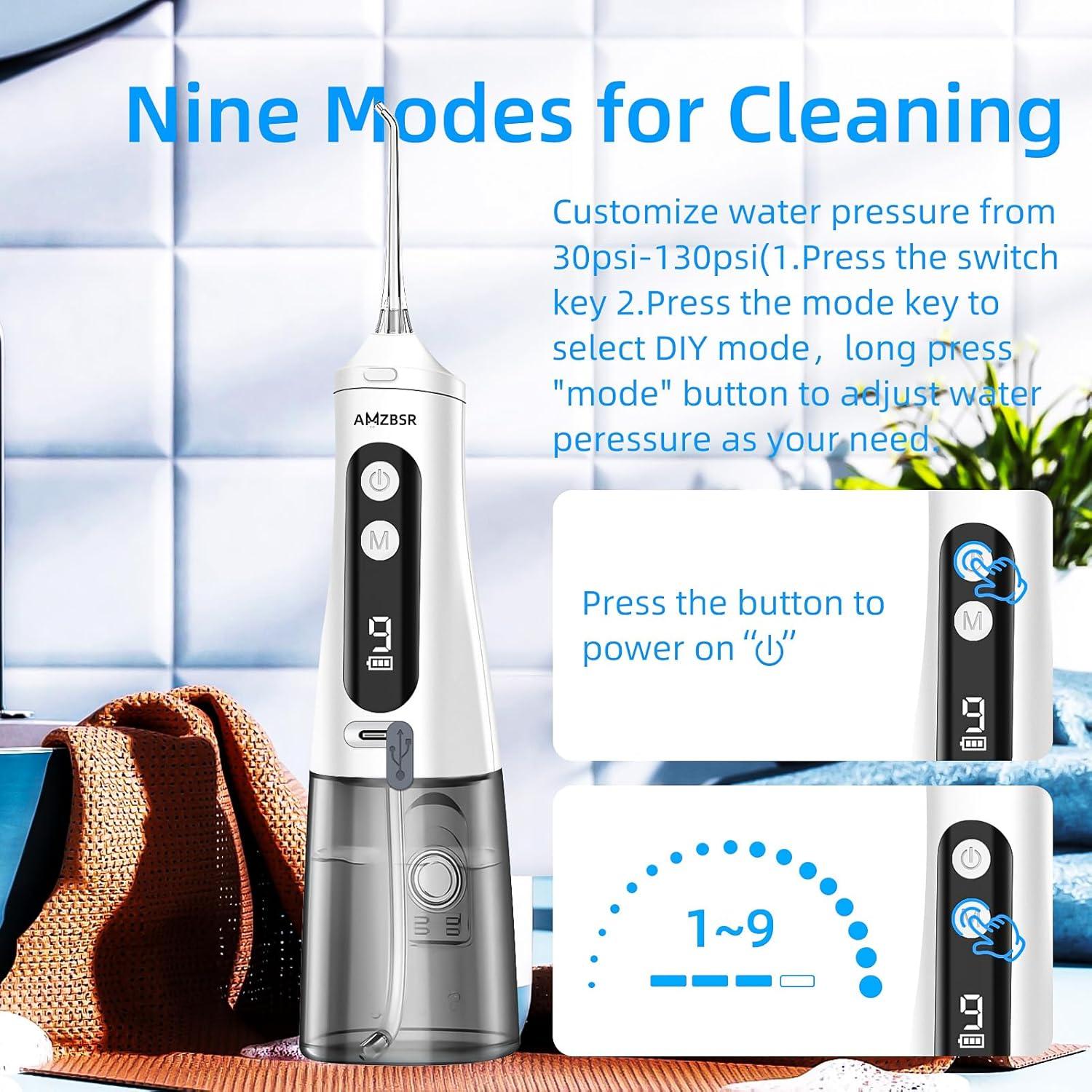 Irrigador Oral Eléctrico AMZBSR Blanco 350ml 9 Modos IPX7