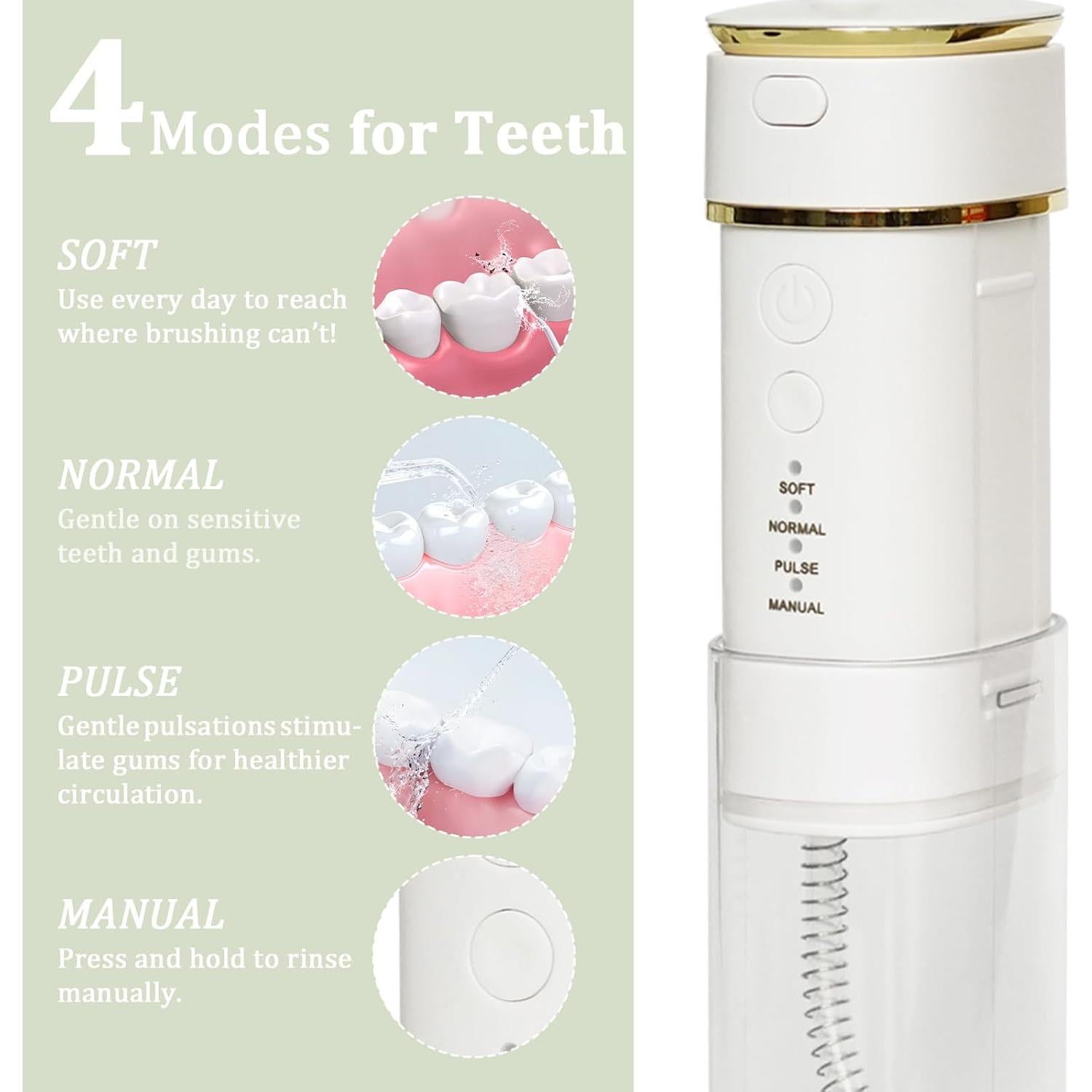 Irrigador Oral Portátil CUXFLS Blanco, Recargable, IPX7, 4 Modos