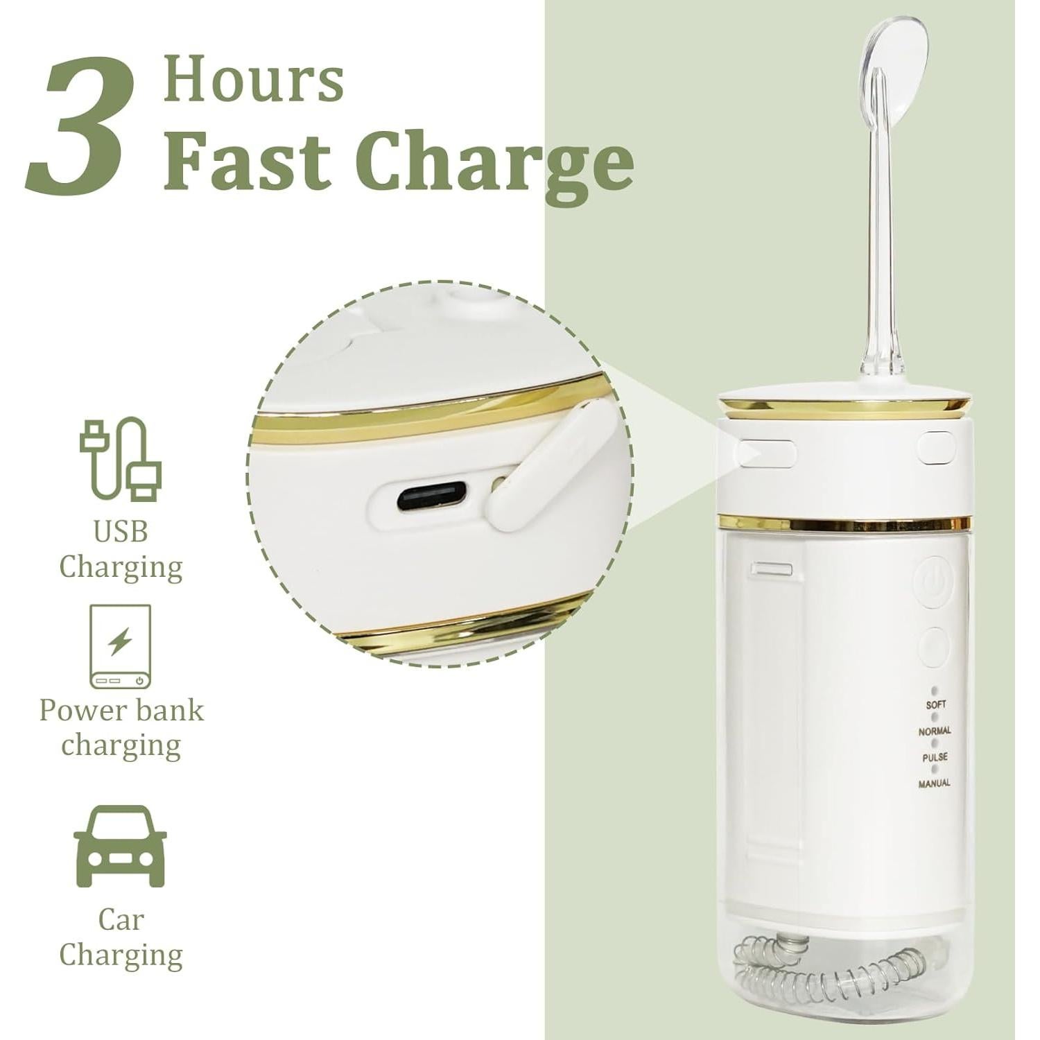 Irrigador Oral Portátil CUXFLS Blanco, Recargable, IPX7, 4 Modos