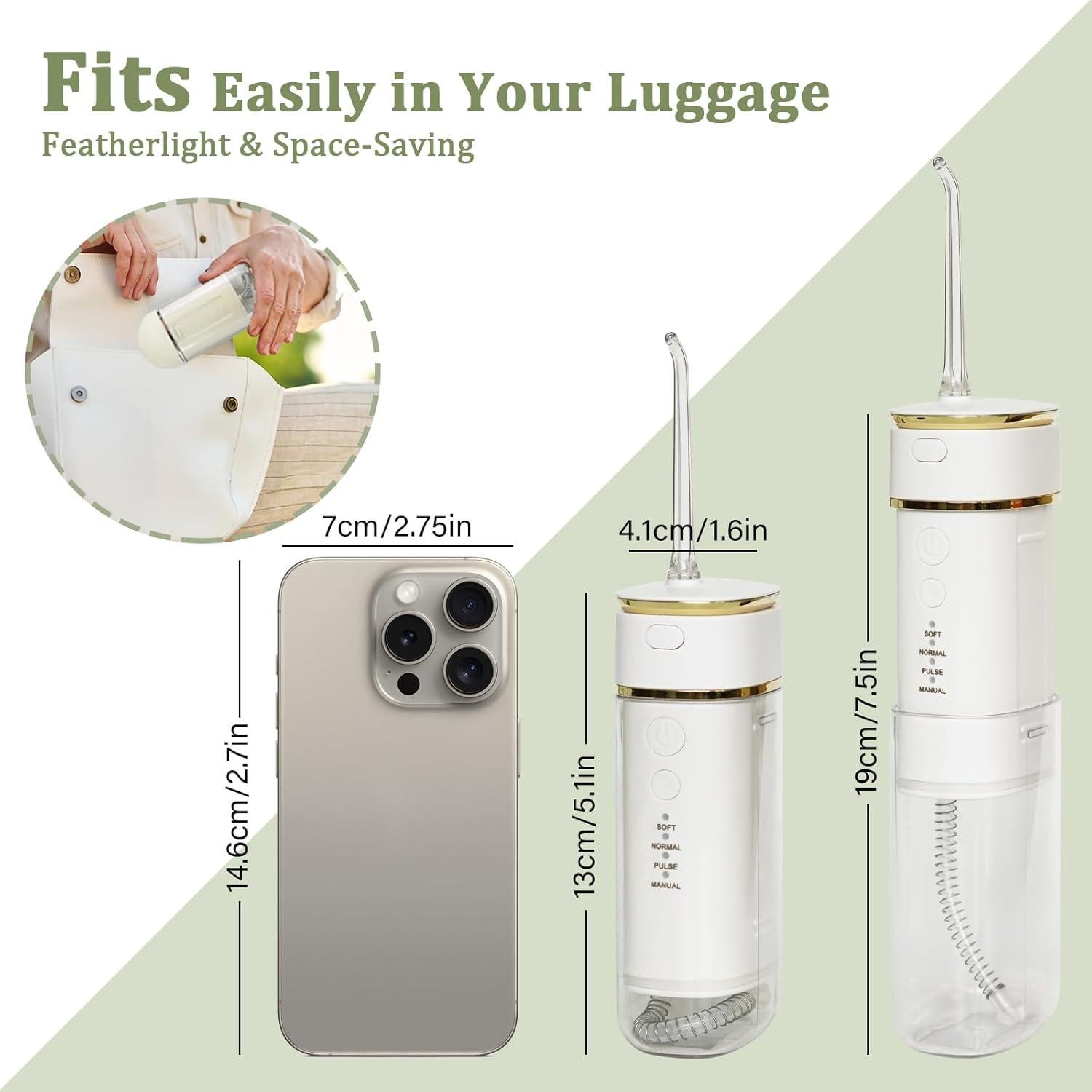 Irrigador Oral Portátil CUXFLS Blanco, Recargable, IPX7, 4 Modos