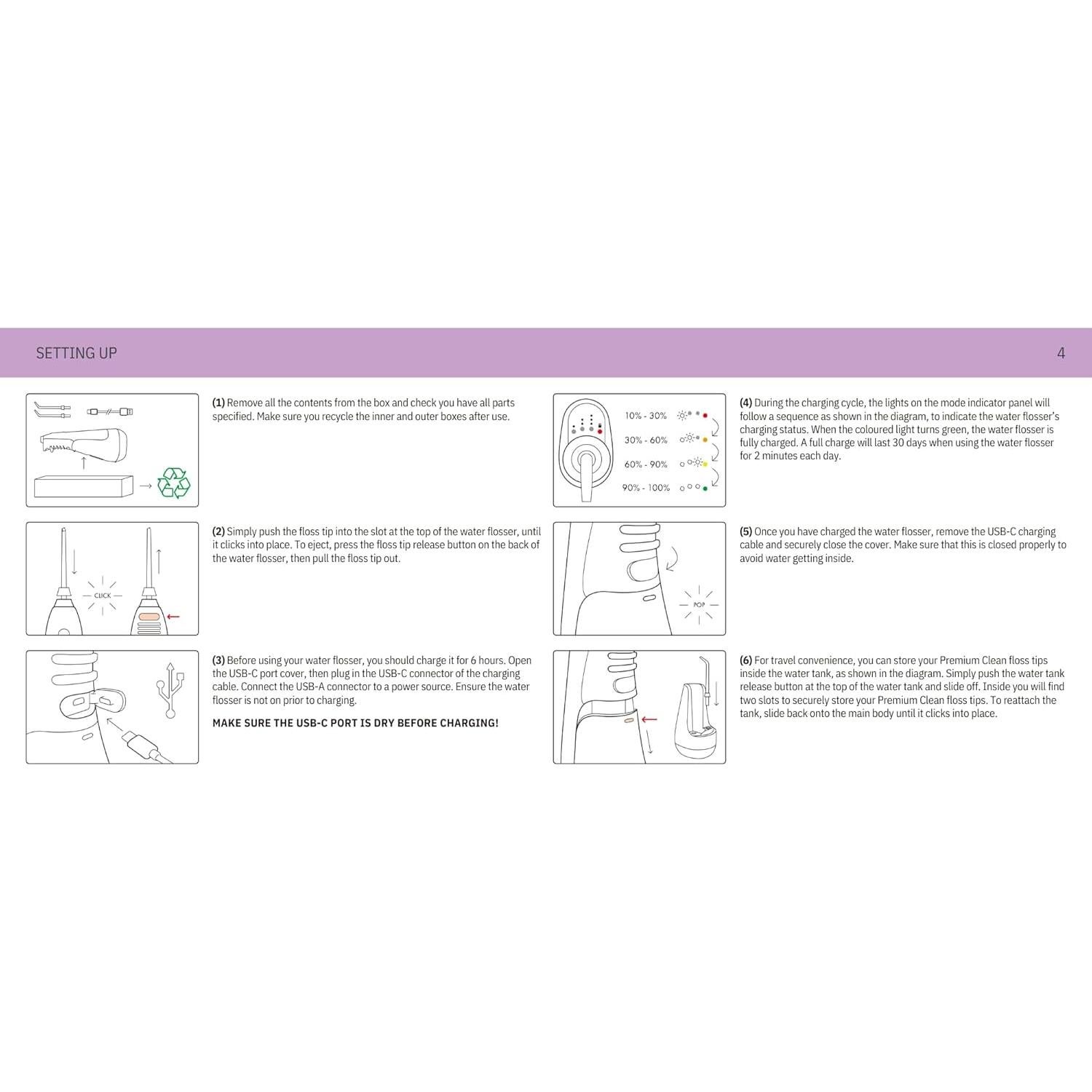 Hilo Dental de Agua Inalámbrico Ordo SP-WTRFLSS-PV 3 Modos