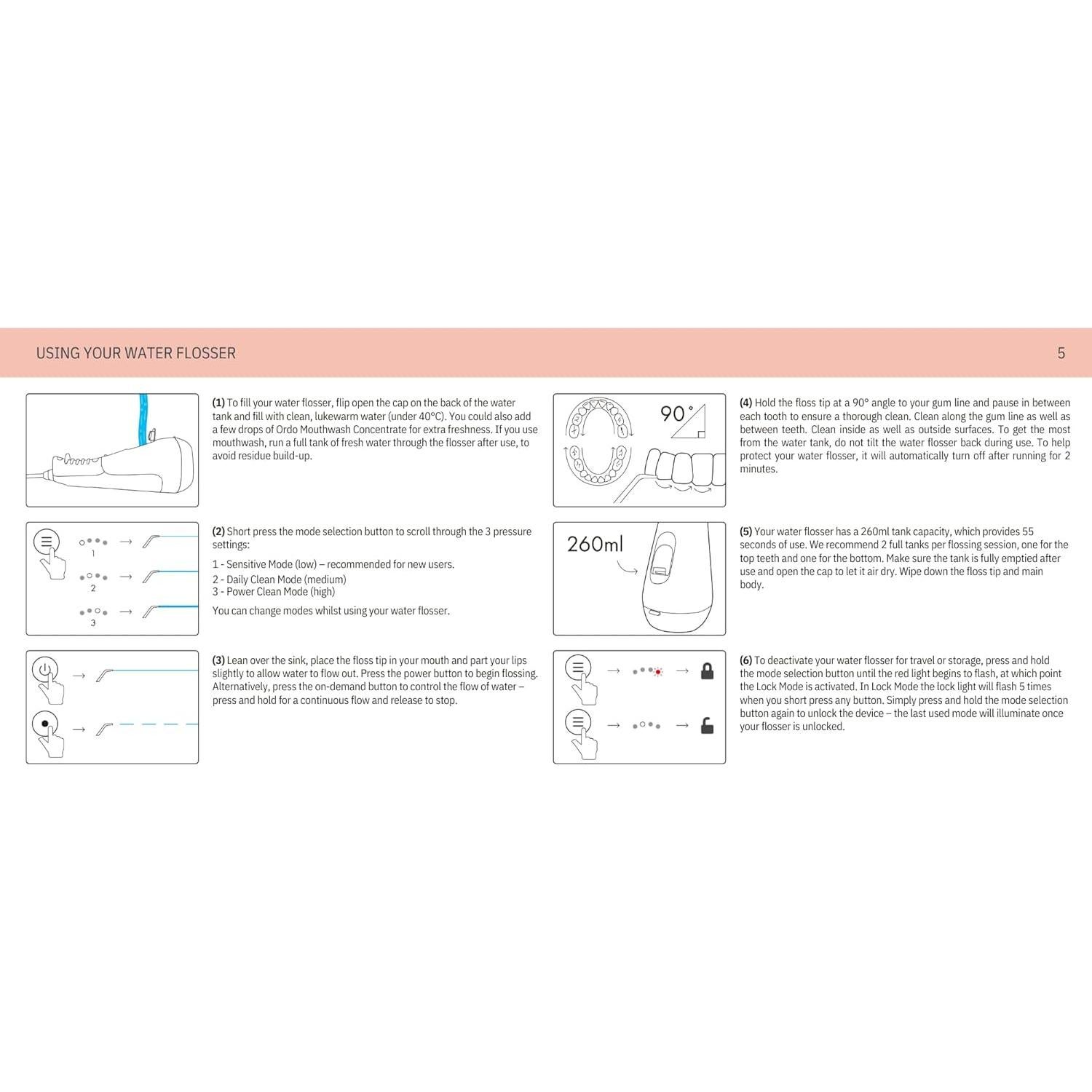 Hilo Dental de Agua Inalámbrico Ordo SP-WTRFLSS-PV 3 Modos