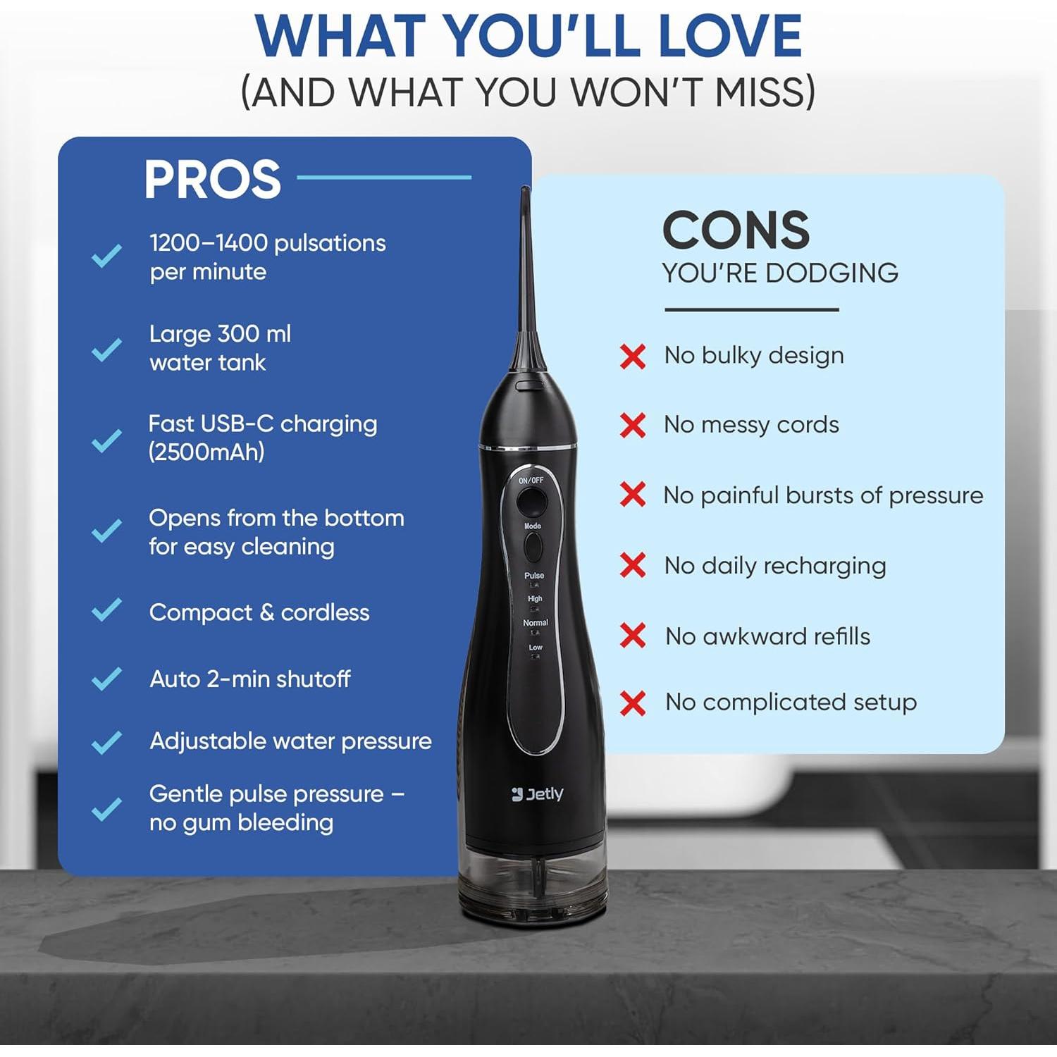 Irrigador Dental Inalámbrico Jetly J101 300ml IPX7 Negro