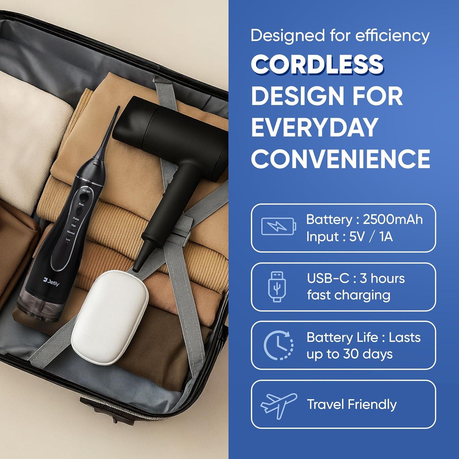 Irrigador Dental Inalámbrico Jetly J101 300ml IPX7 Negro