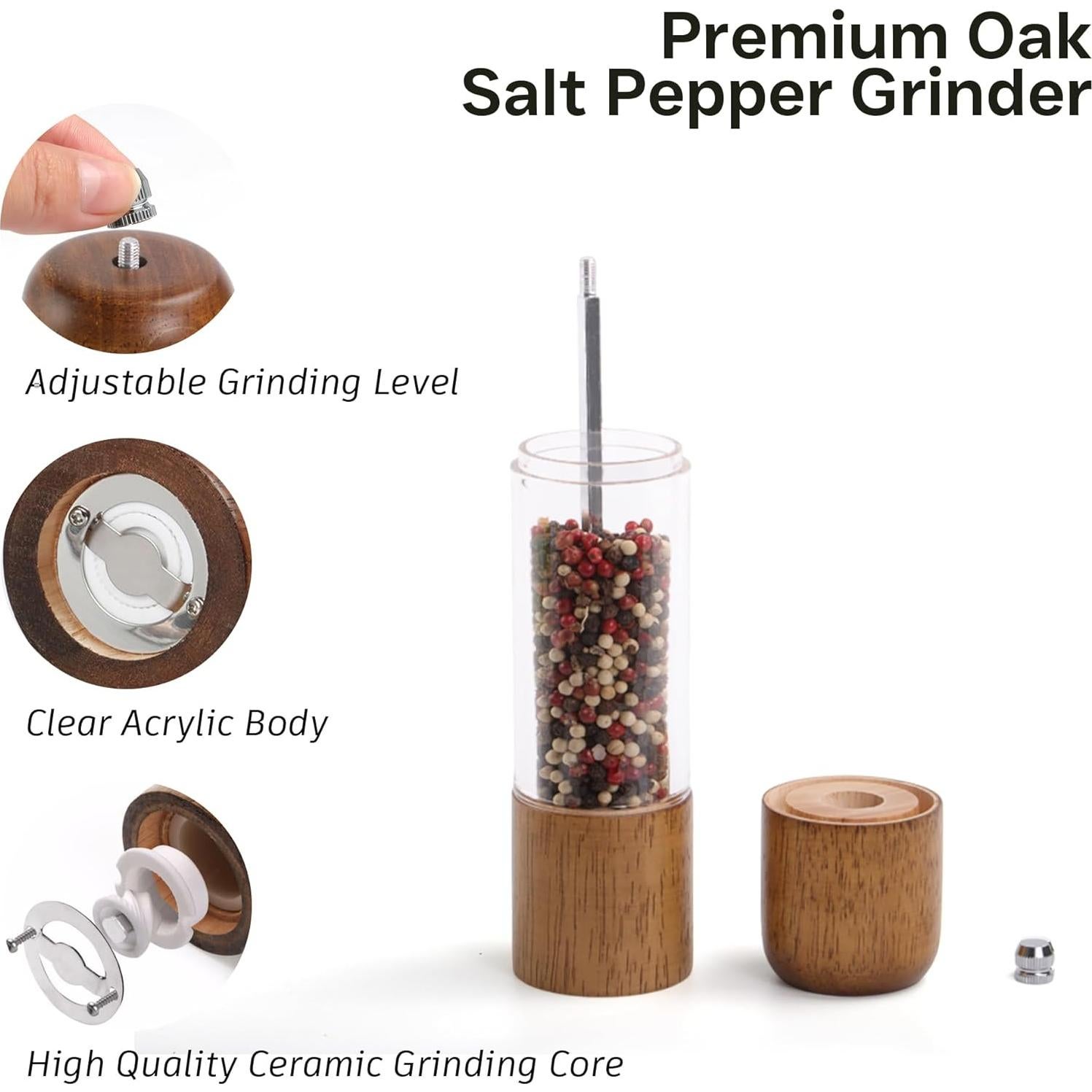 Molino de Sal y Pimienta M JINGMEI 20 cm Madera de Roble