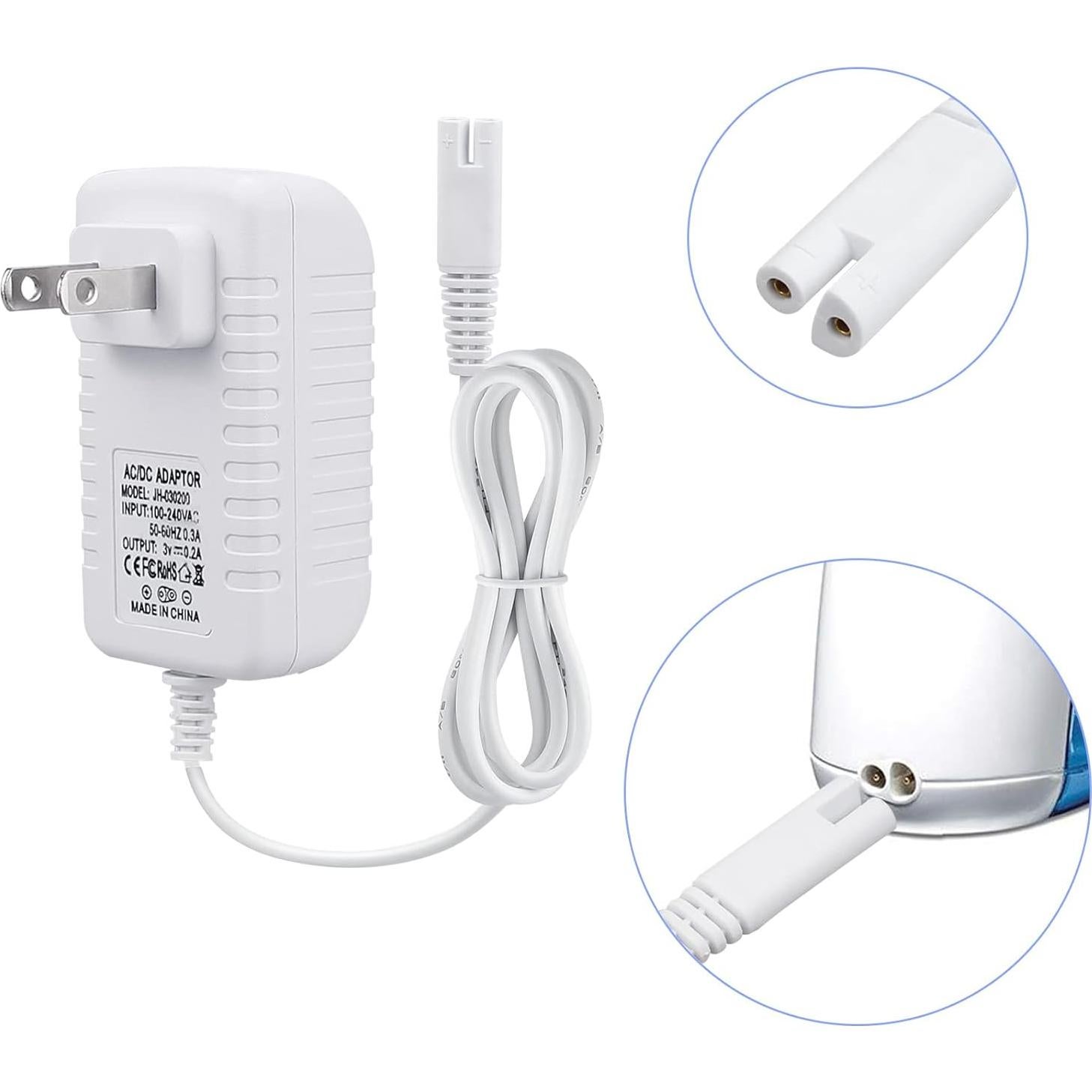 Cargador Reemplazo Waterpik WP360 WP462 WP450 1.5m Blanco