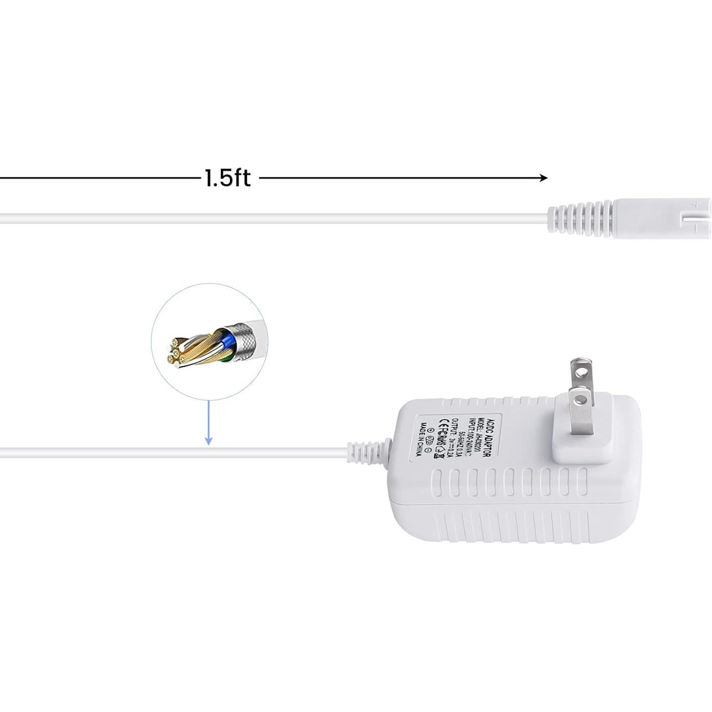 Cargador Reemplazo Waterpik WP360 WP462 WP450 1.5m Blanco