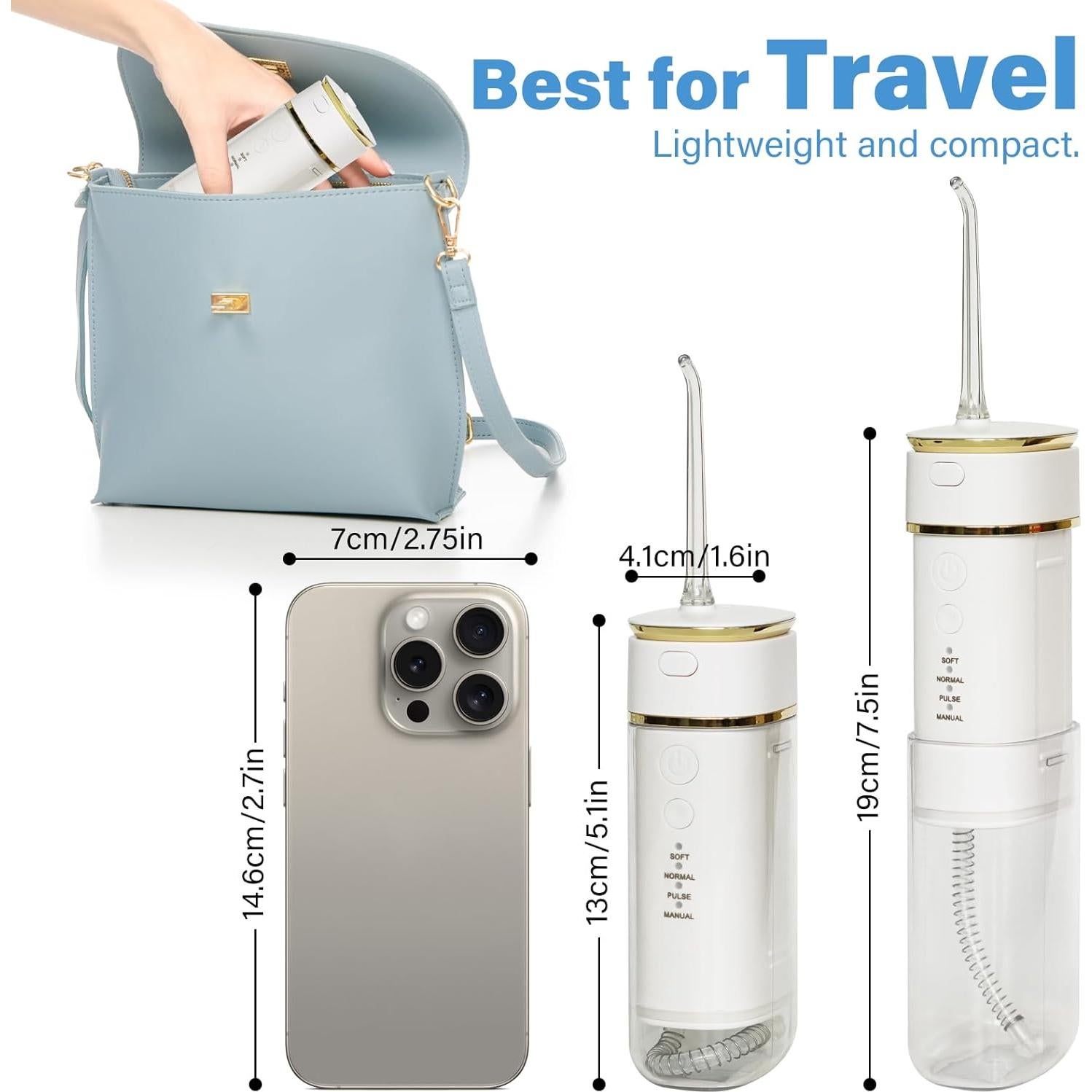 Irrigador Oral Portátil WAAYAA Mini Inalámbrico Recargable IPX7