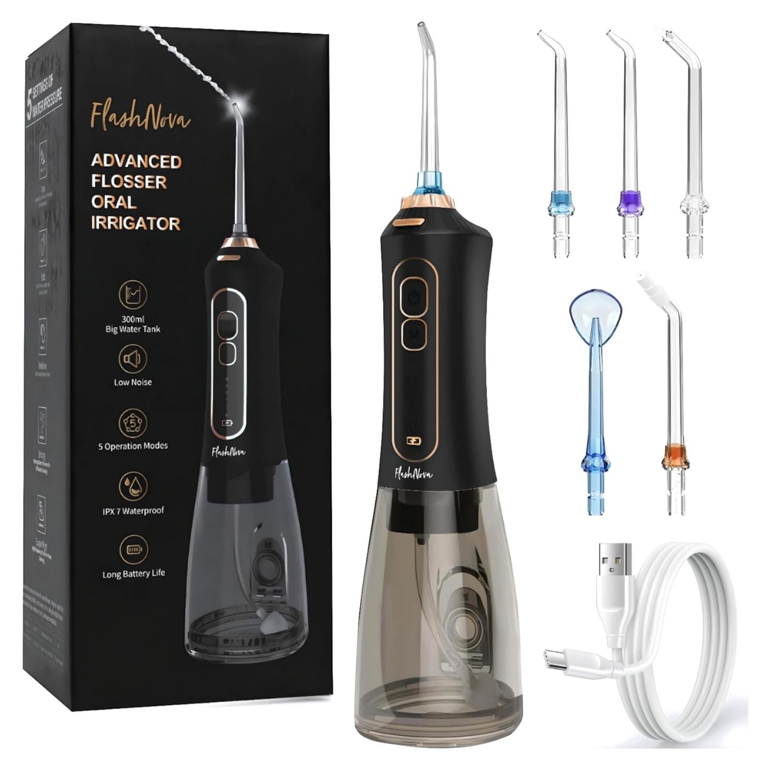 Irrigador Dental Portátil FlashNova - Recargable IPX7, 5 Modos
