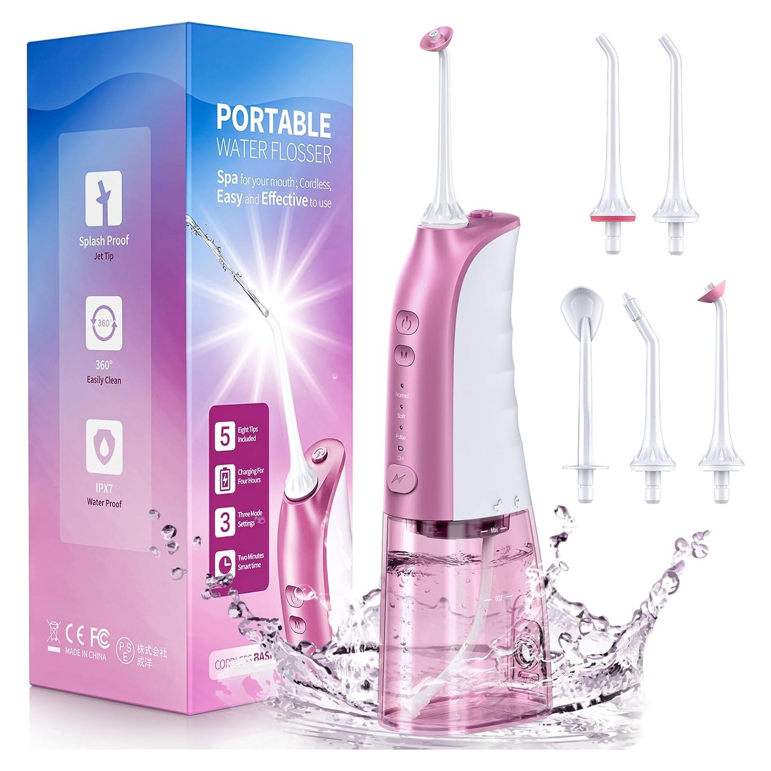 Irrigador Oral Inalámbrico Demita Rosa 300ML 3 Modos 5 Puntas