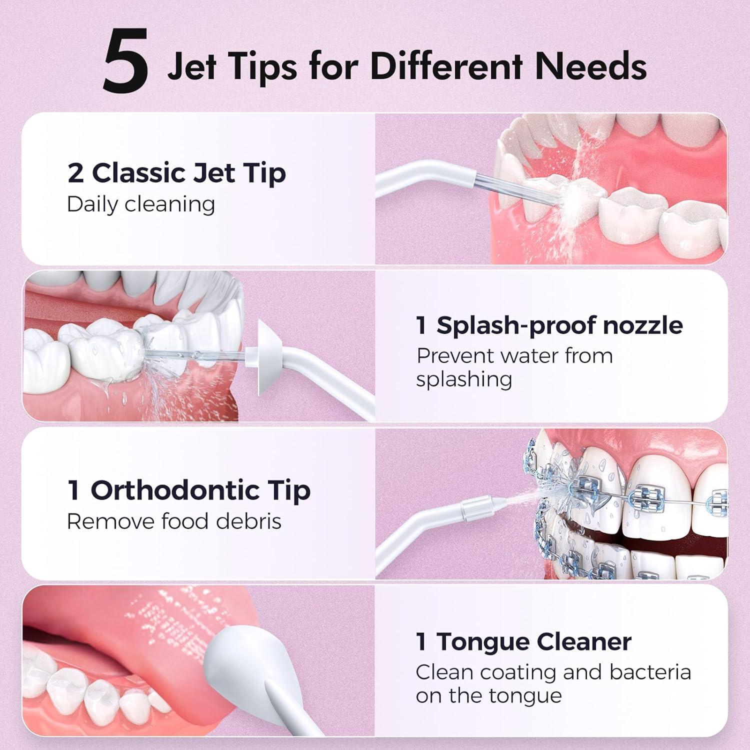 Irrigador Oral Inalámbrico Demita Rosa 300ML 3 Modos 5 Puntas