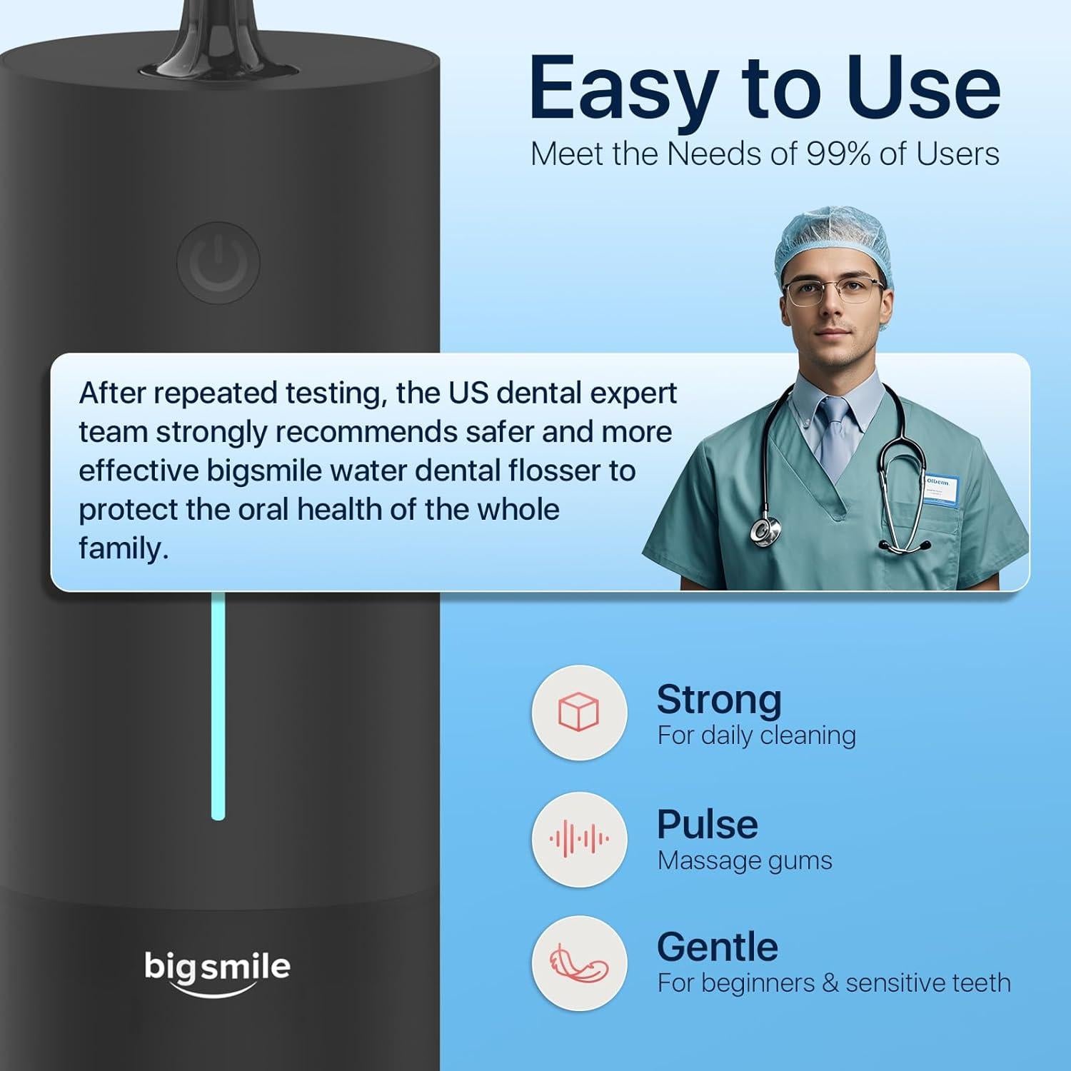 Irrigador Dental Portátil Bigsmile Negro 200ml IPX7 Sin Cable