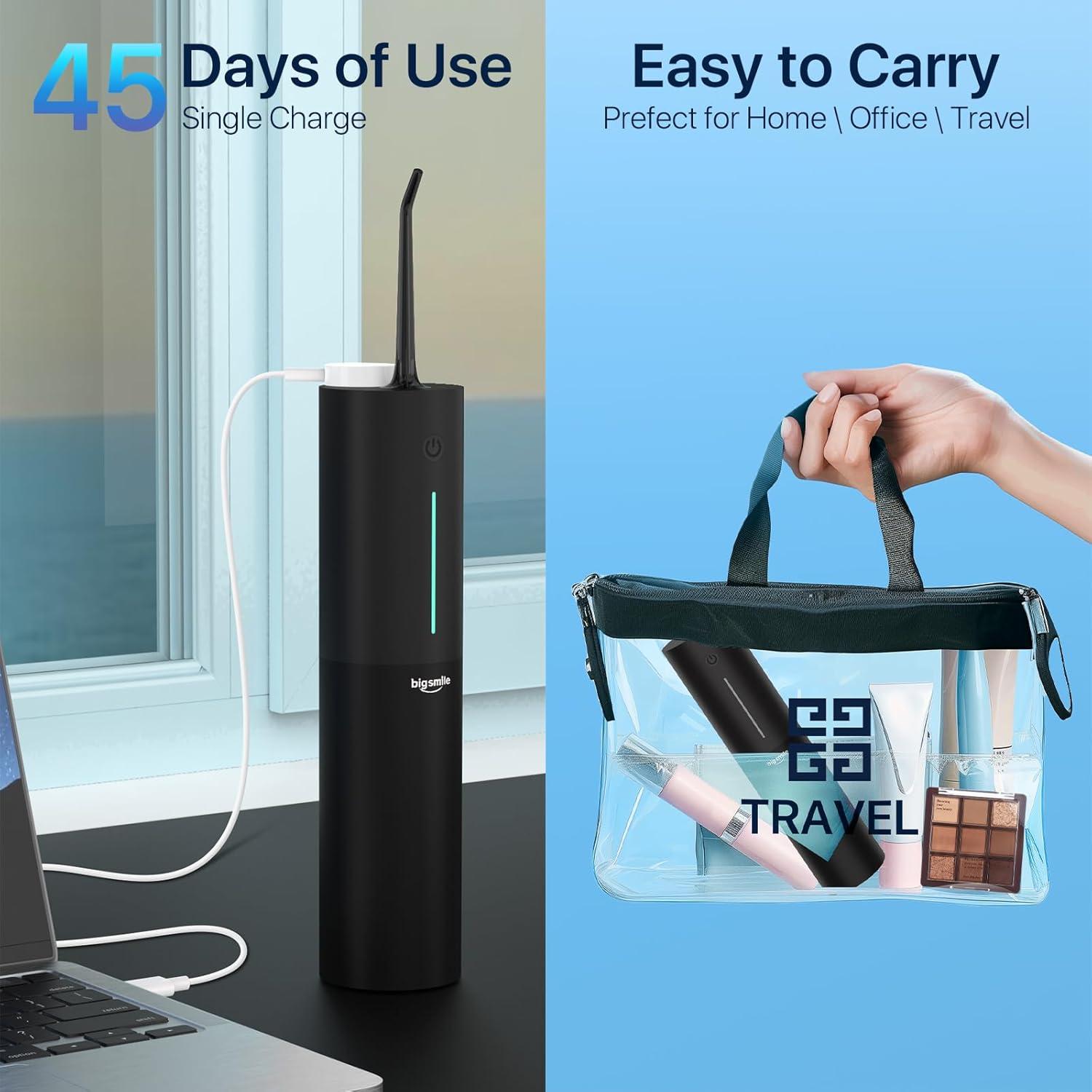 Irrigador Dental Portátil Bigsmile Negro 200ml IPX7 Sin Cable