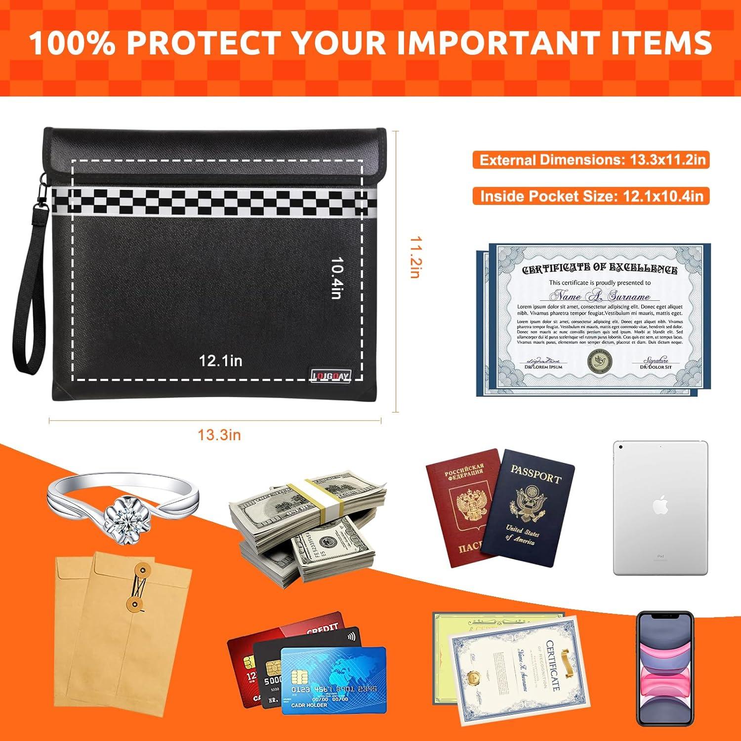 Bolsa Ignífuga LOJGOAY 33x28cm con Cremallera y Asa