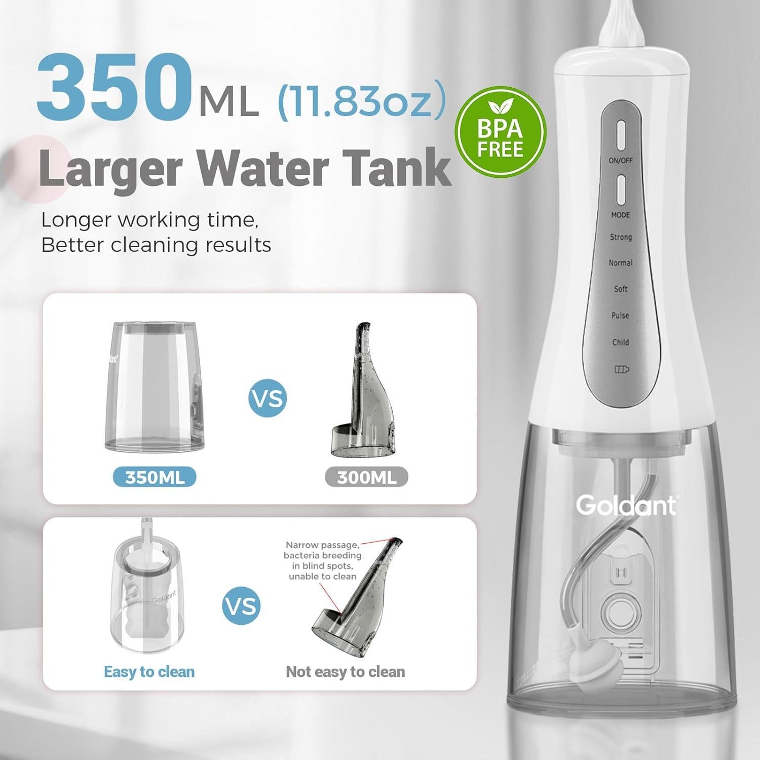 Irrigador Dental Inalámbrico Goldant AOW03 350ML 5 Modos Blanco