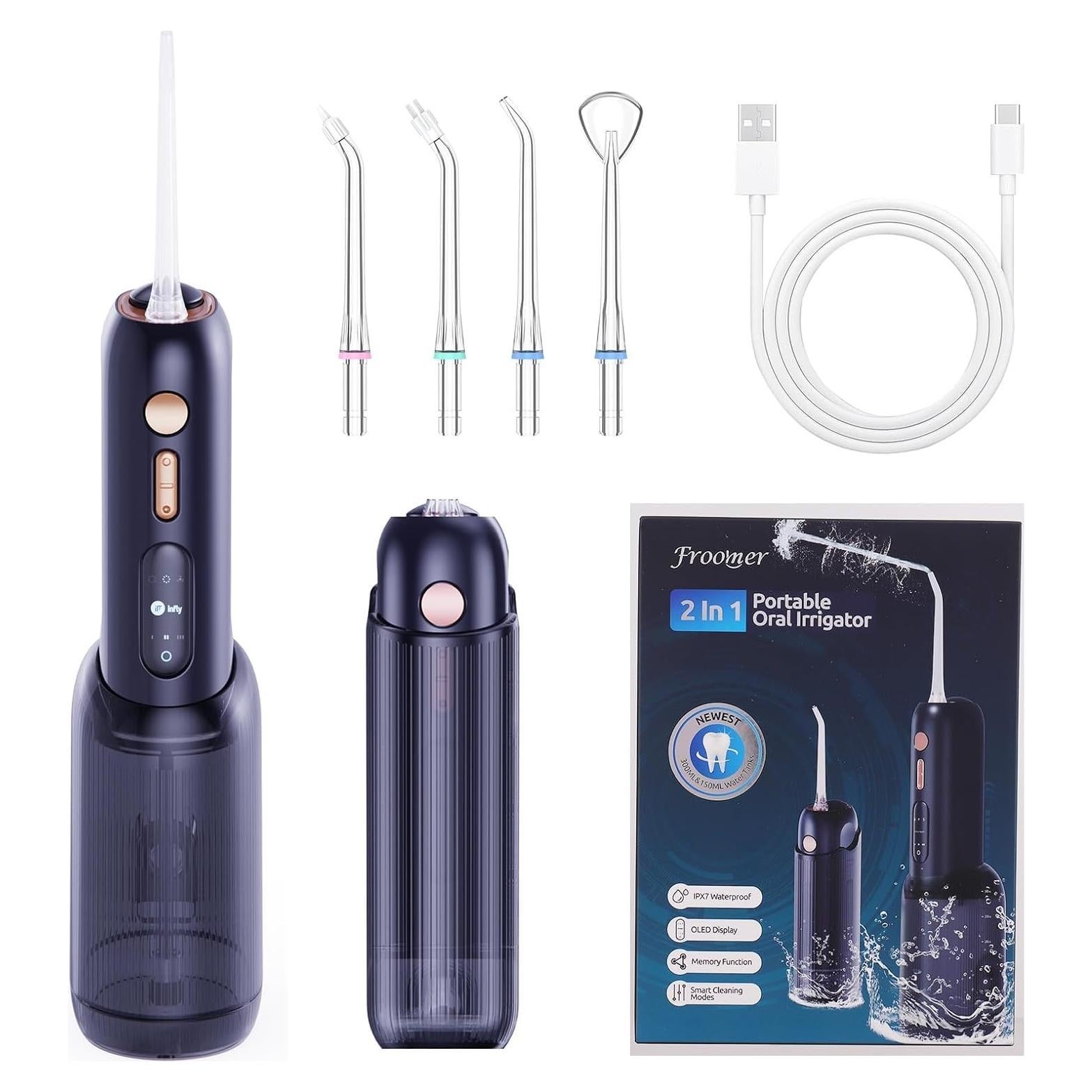 Hilo Dental de Agua Portátil Froomer Mini 350ml 150ml 3 Modos