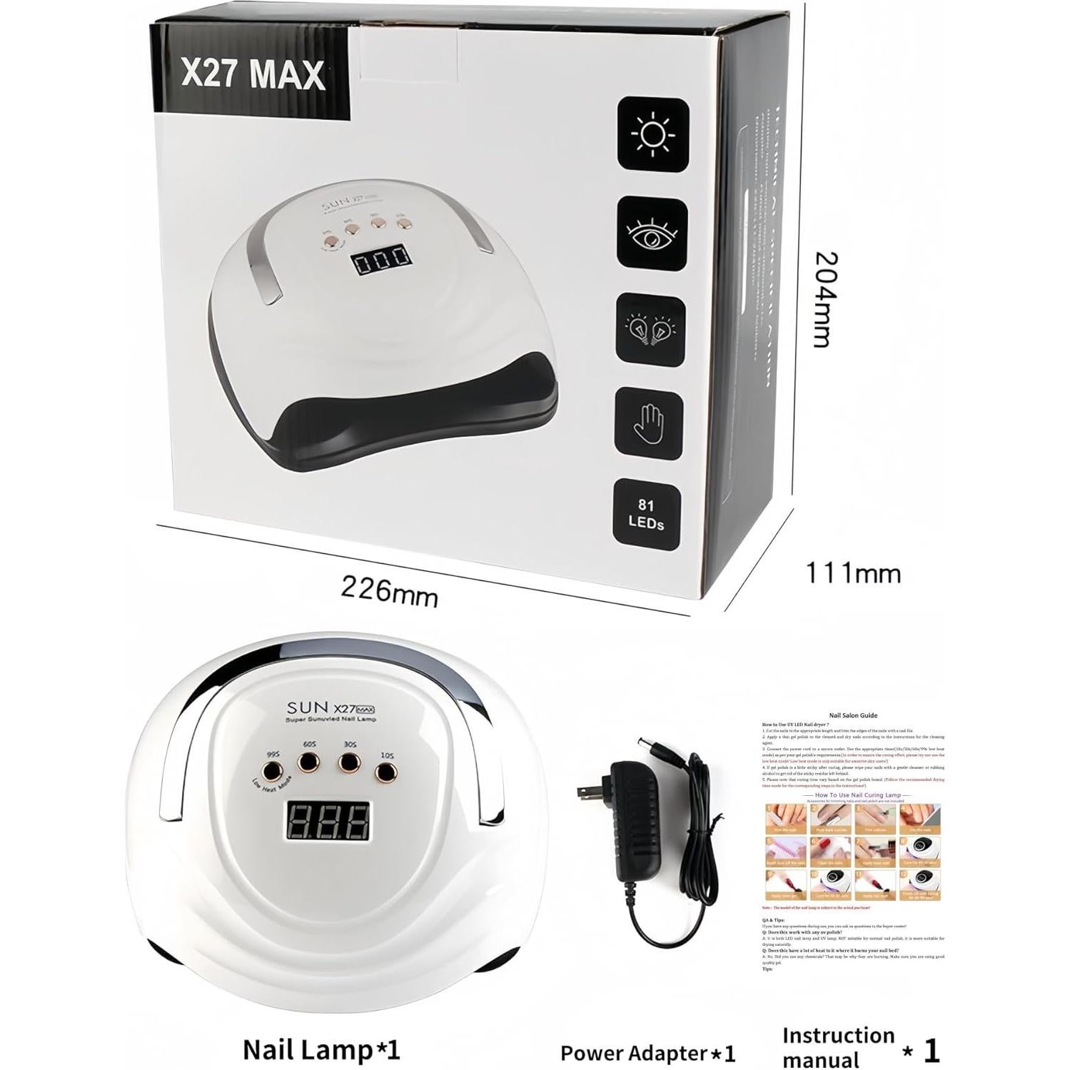 Lámpara de Uñas LED UV DMJWAN 380W 81 Perlas 4 Temporizadores